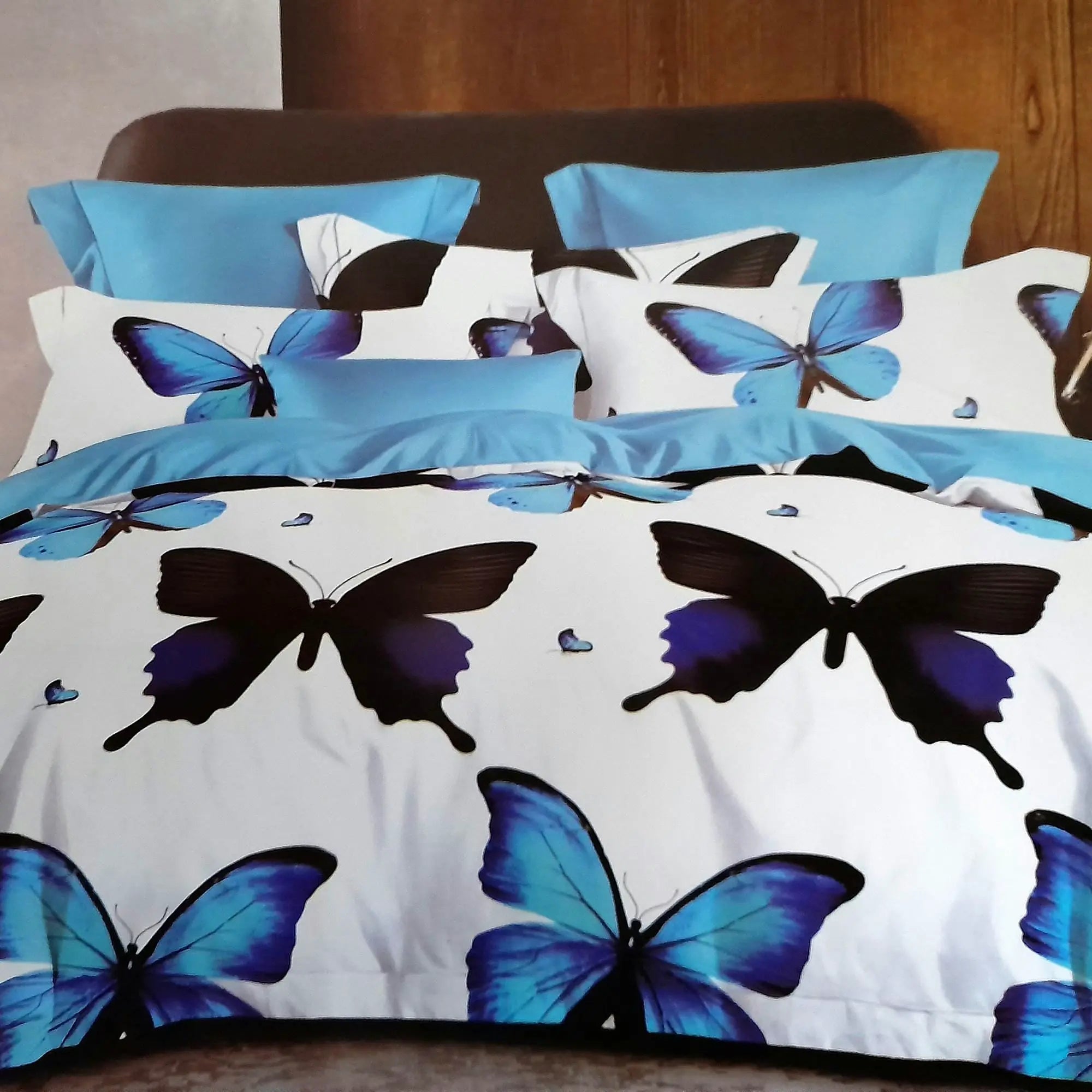 Set lenjerie pat cocolino COCO16, alb/albastru, 240x240 cm, cu cearceaf pat, cearceaf pilota si 2 fete de perna