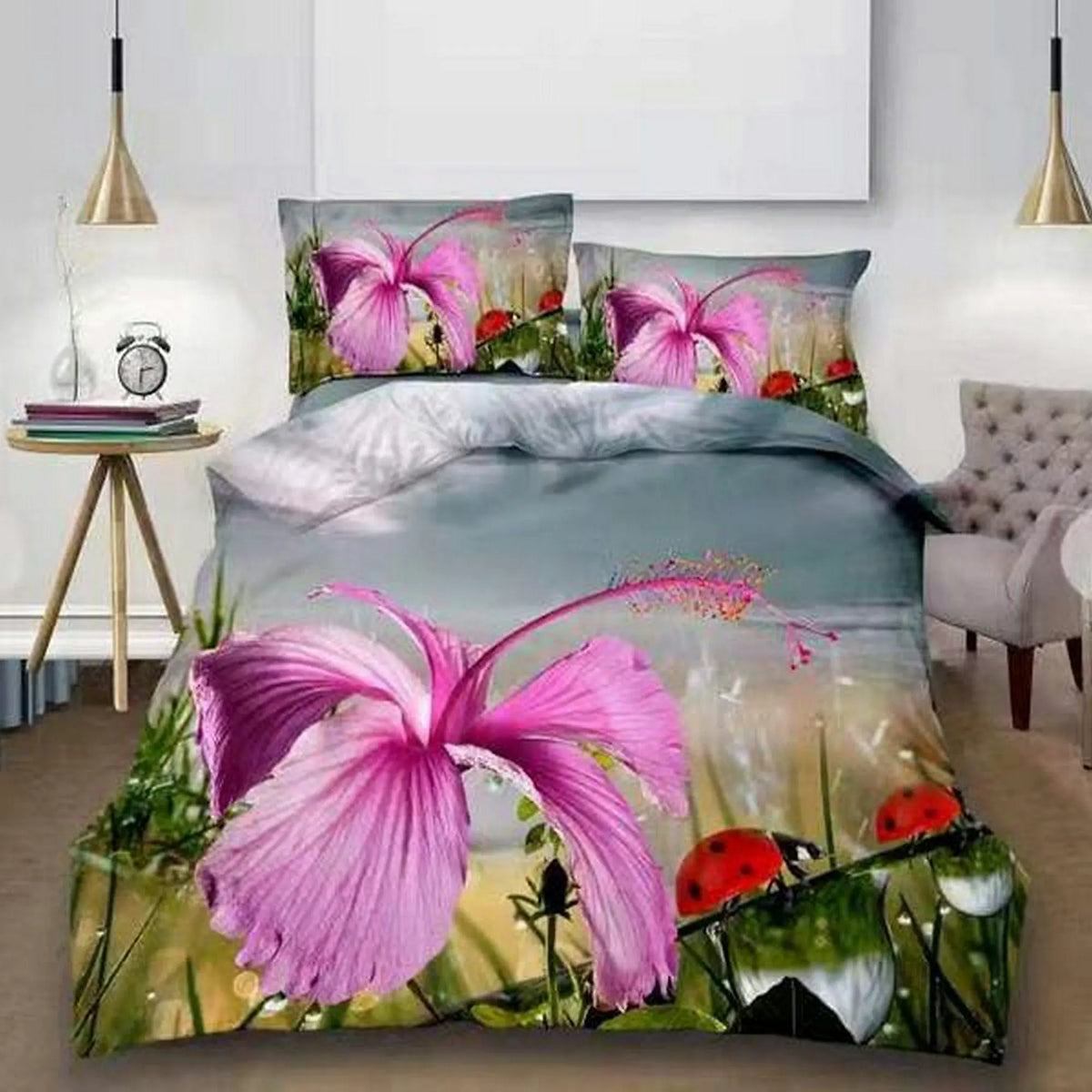 Set lenjerie pat MARA G5, bumbac/poliester, multicolor, 220x230 cm, cu cearceaf pat, cearceaf pilota si 2 fete de perna