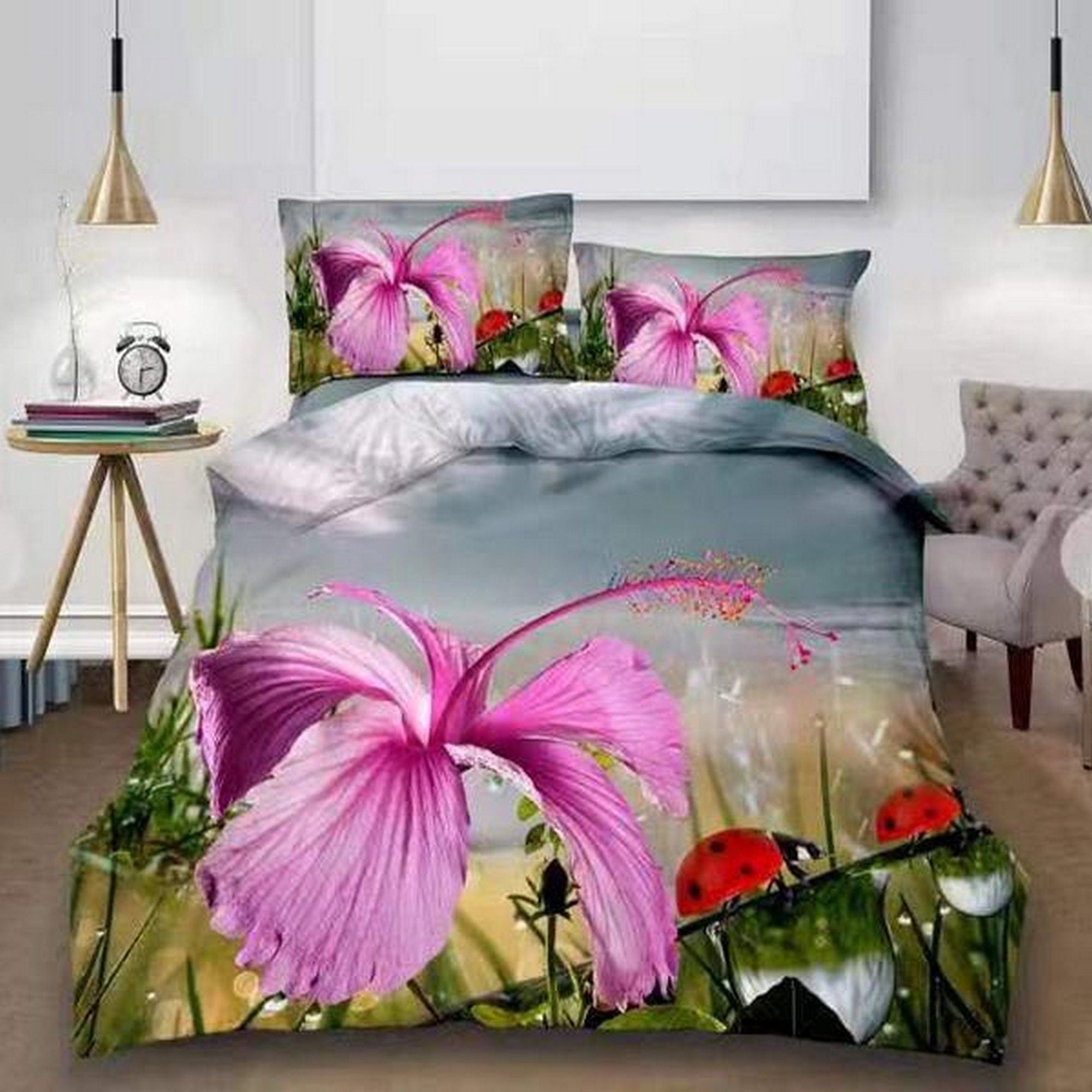 Set lenjerie pat MARA G5, bumbac/poliester, multicolor, 220x230 cm, cu cearceaf pat, cearceaf pilota si 2 fete de perna