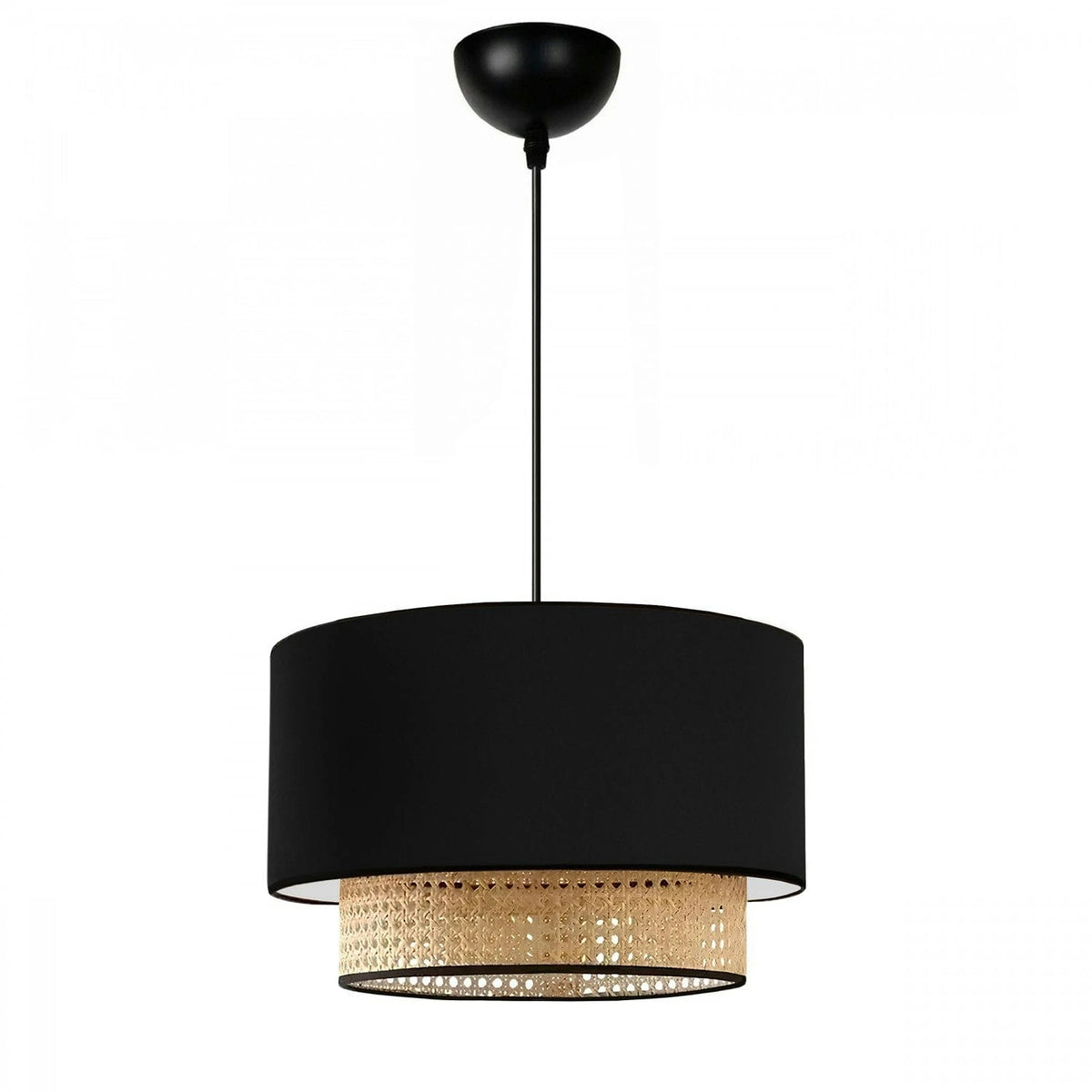 Set lustra si lampa AYD-3742, negru/bej, metal/ratan