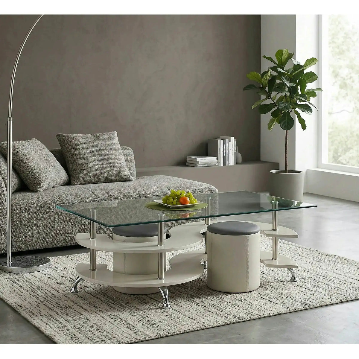 Set masa cafea cu tabureti NINA 5, transparent/crom, 130x70x42 cm