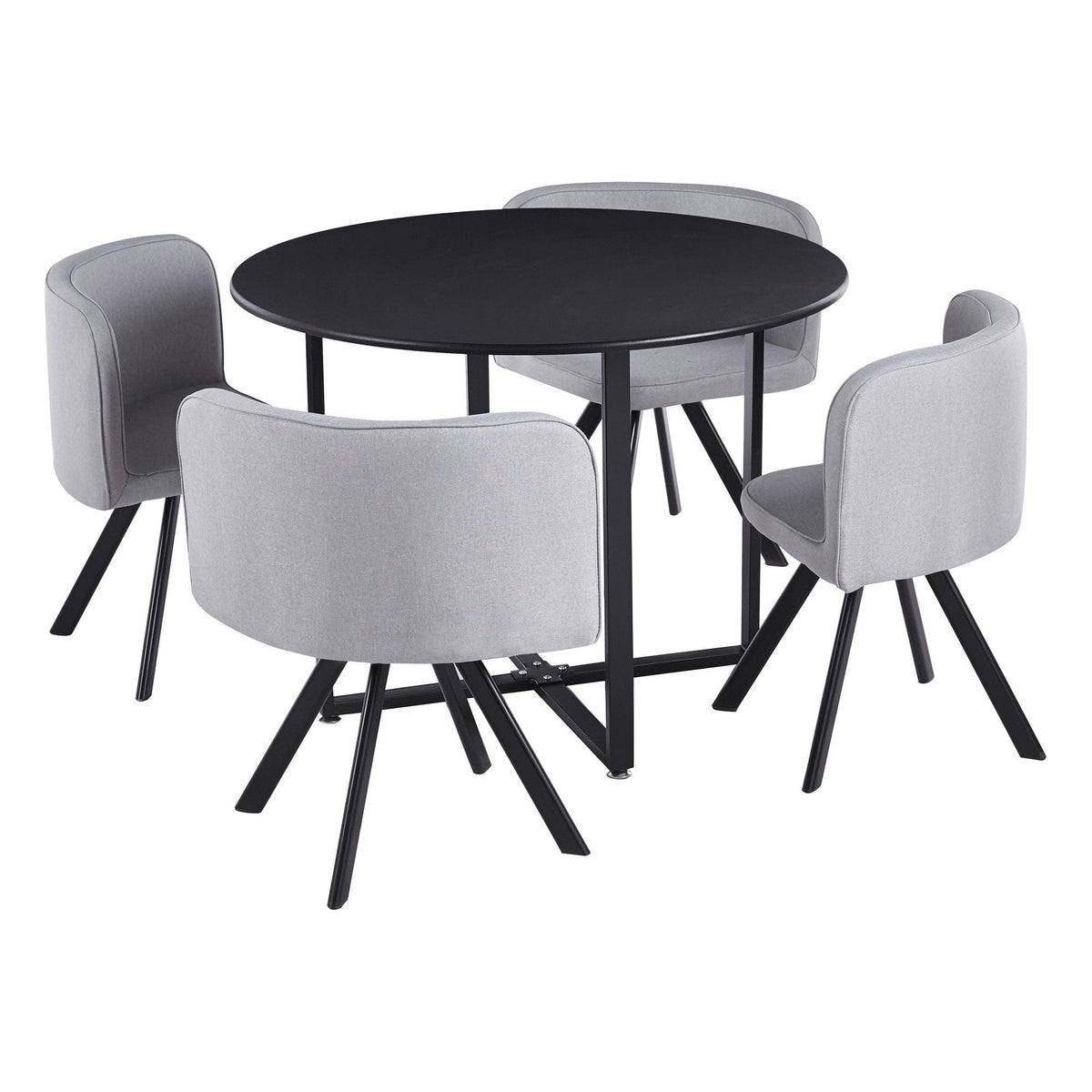 Set masa cu 4 scaune BEVAN NEW, gri deschis/negru