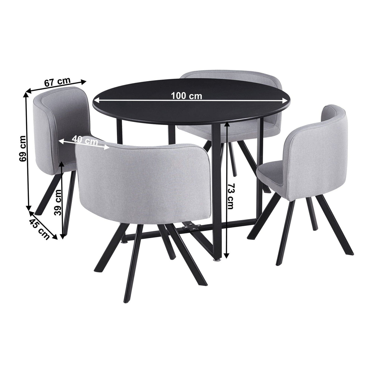 Set masa cu 4 scaune BEVAN NEW, gri deschis/negru