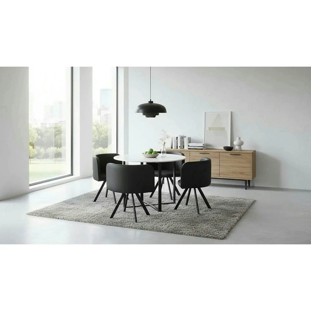 Set masa cu 4 scaune BEVAN NEW, negru/alb