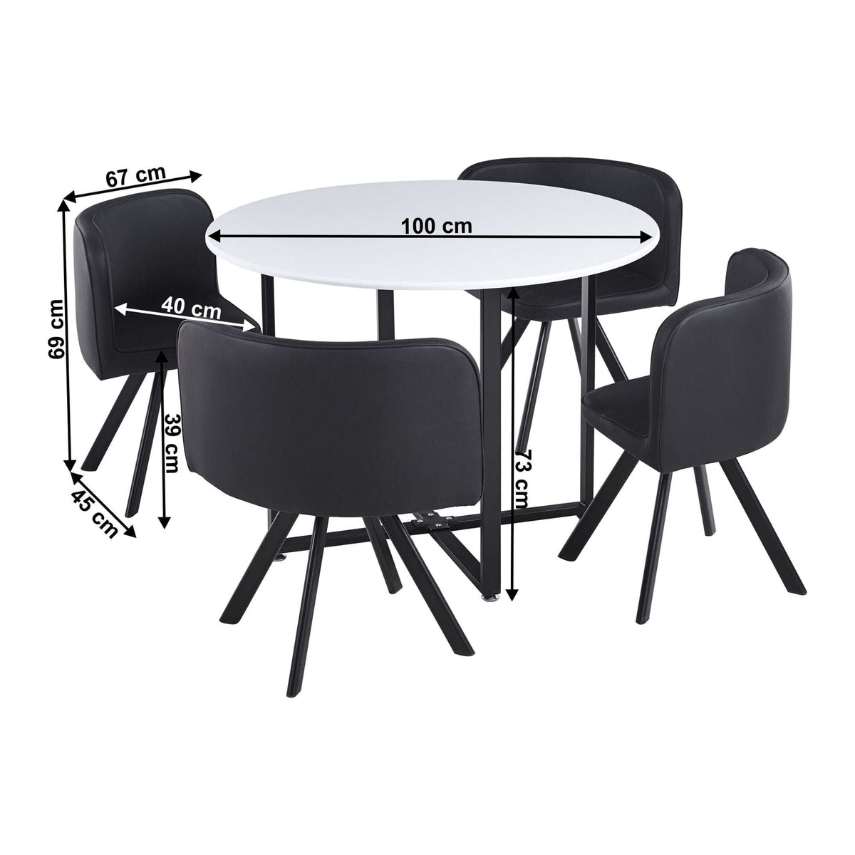 Set masa cu 4 scaune BEVAN NEW, negru/alb