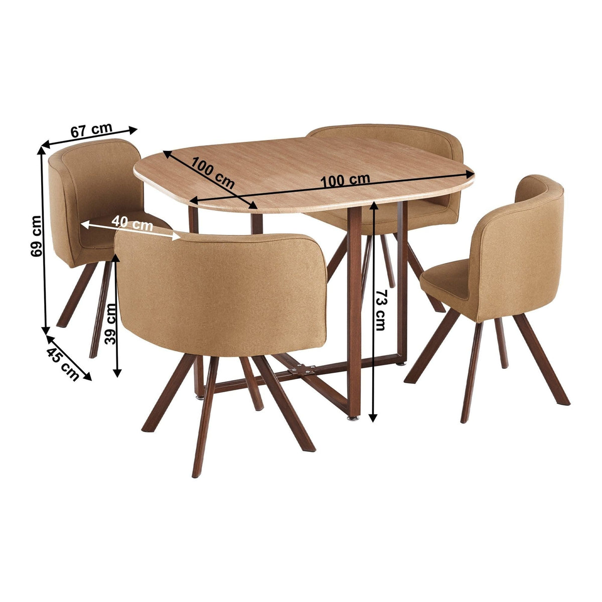 Set masa cu 4 scaune BEVIS NEW, stejar/maro
