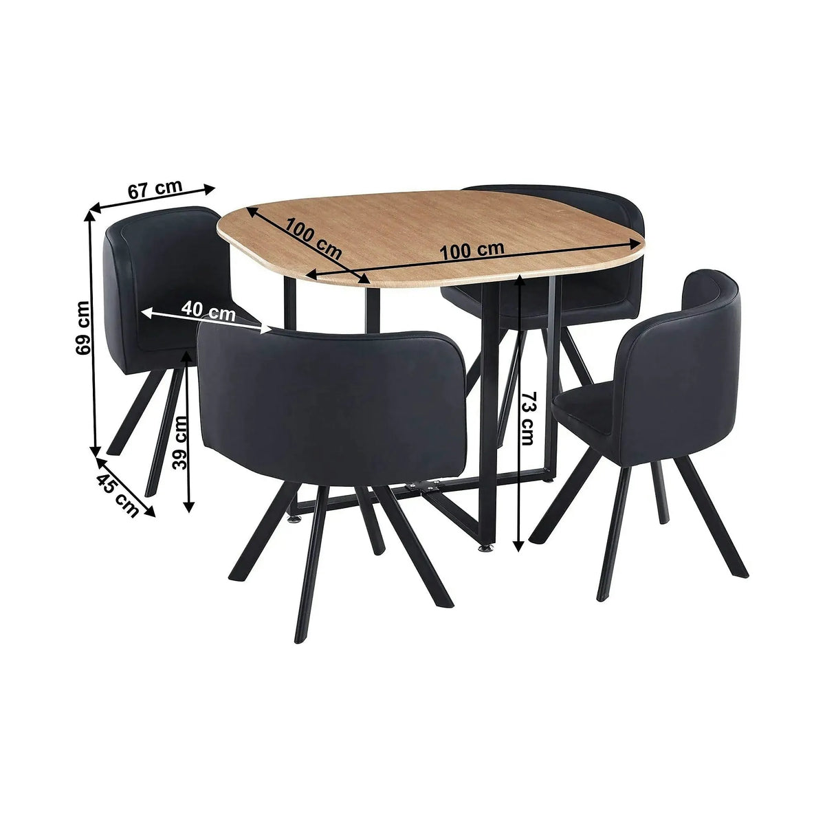Set masa cu 4 scaune BEVIS NEW, stejar/negru