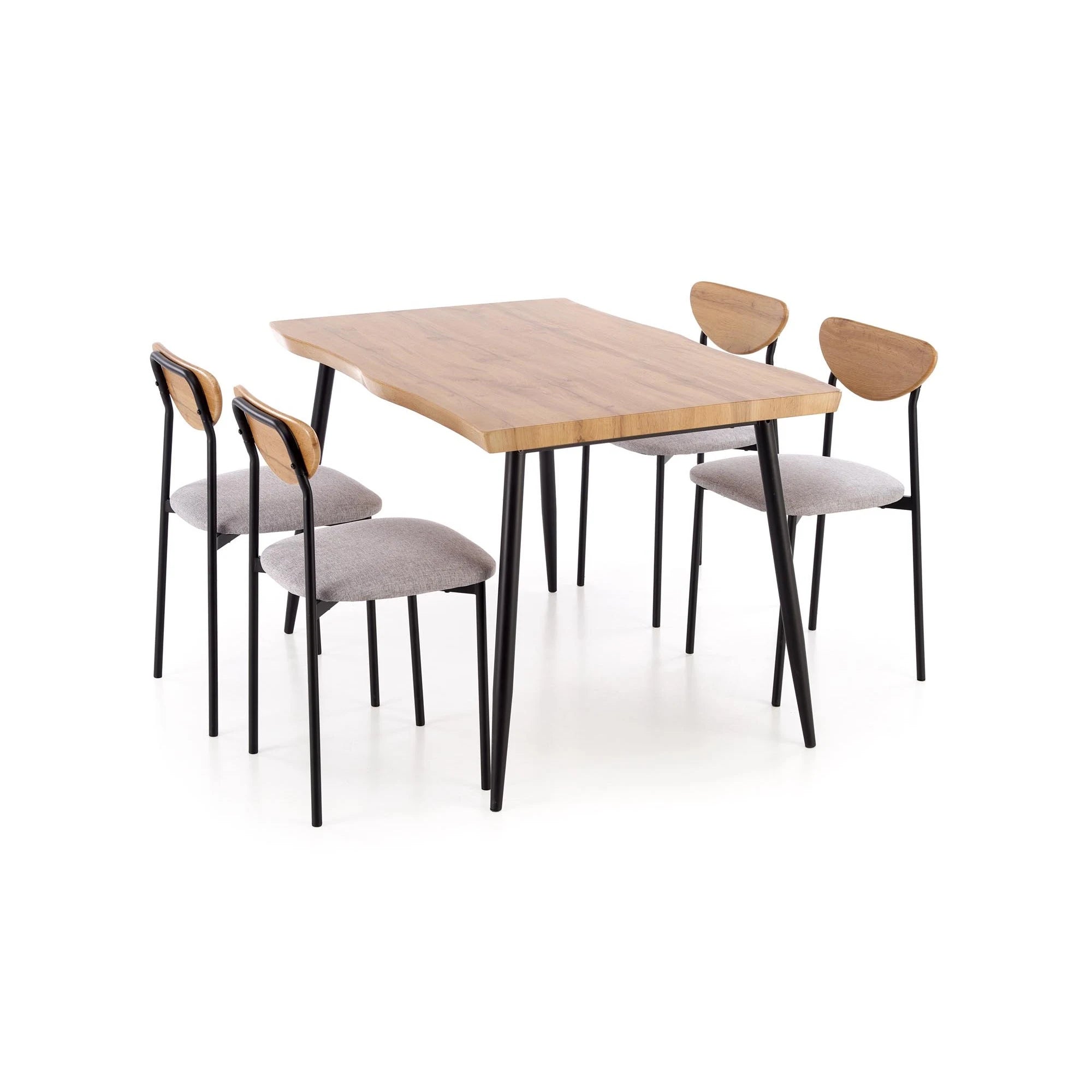 Set masa cu 4 scaune DICKY, stejar/negru/gri, stofa clasica/PAL/metal