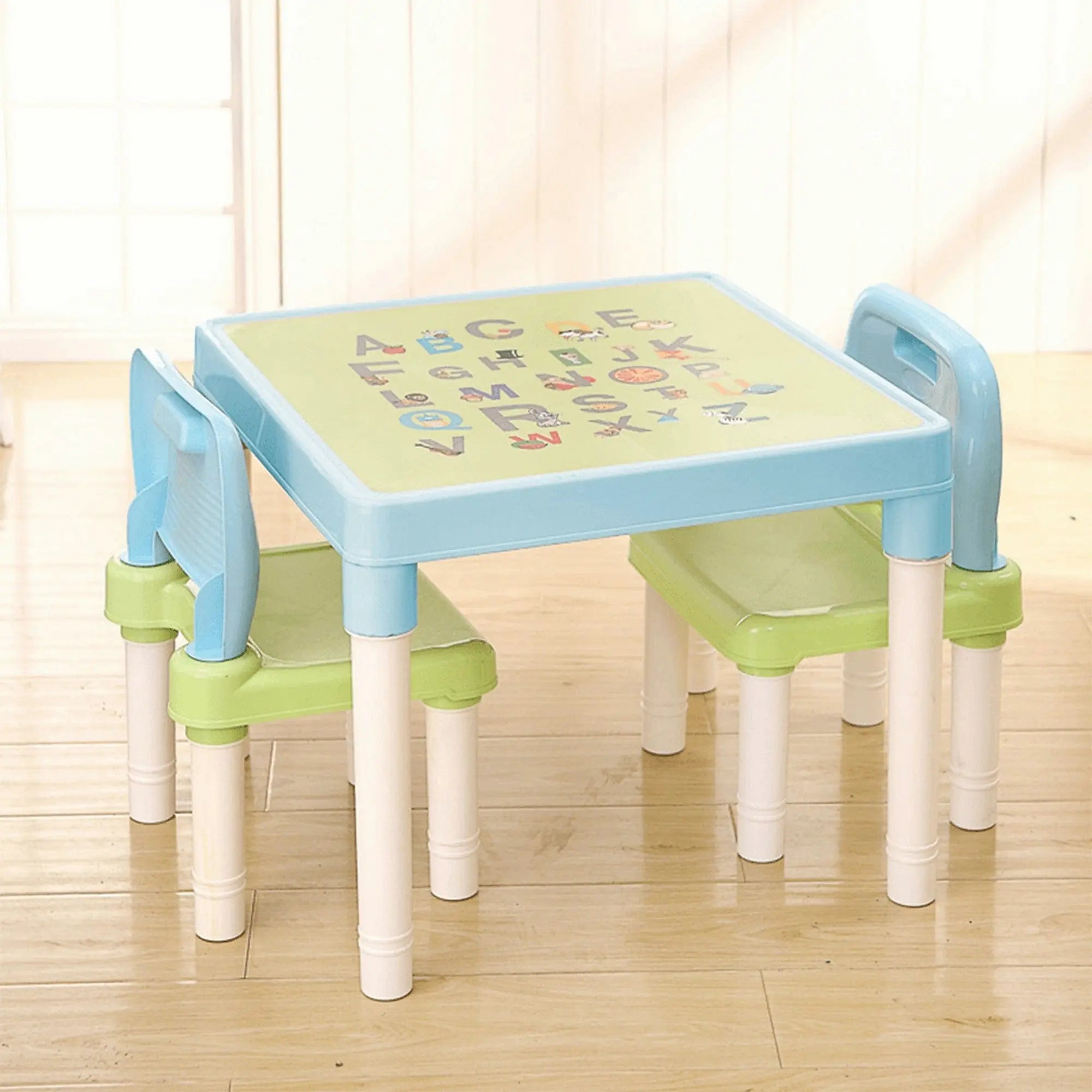 Set masa cu scaune copii BALTO, albastru/verde/crem, plastic