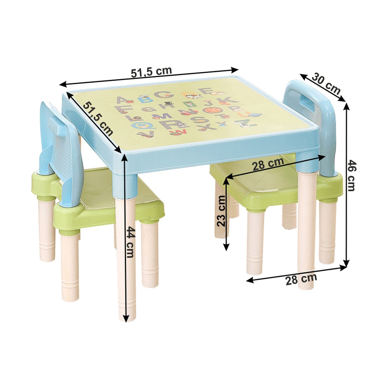 Set masa cu scaune copii BALTO, albastru/verde/crem, plastic