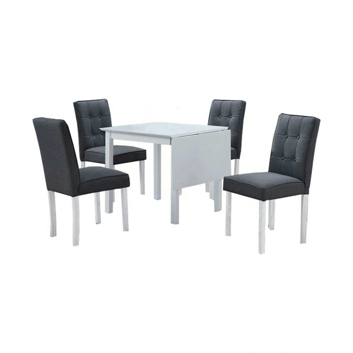 Set masa extensibila cu 4 scaune BJORK NEW, alb/gri inchis, stofa clasica/lemn