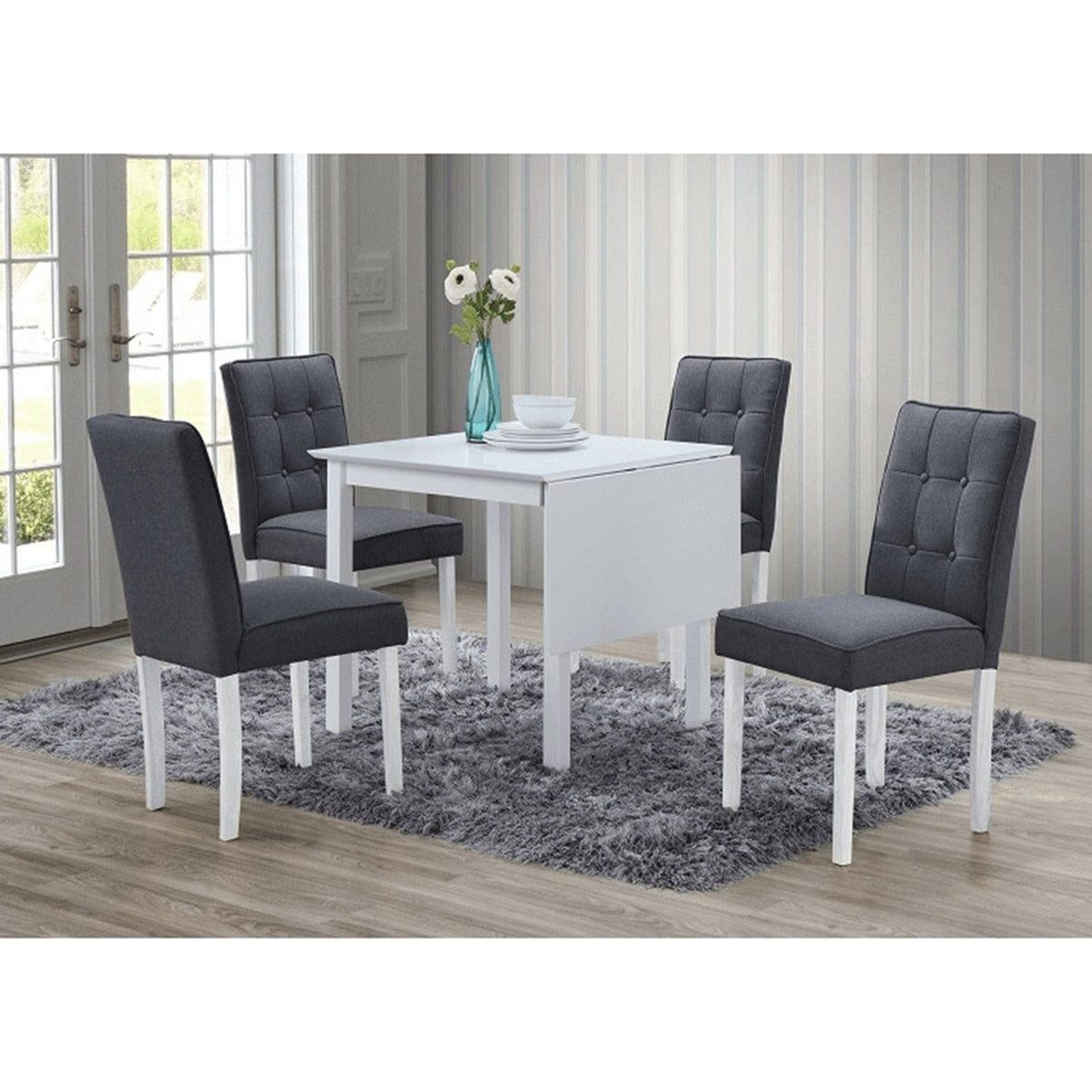 Set masa extensibila cu 4 scaune BJORK NEW, alb/gri inchis, stofa clasica/lemn