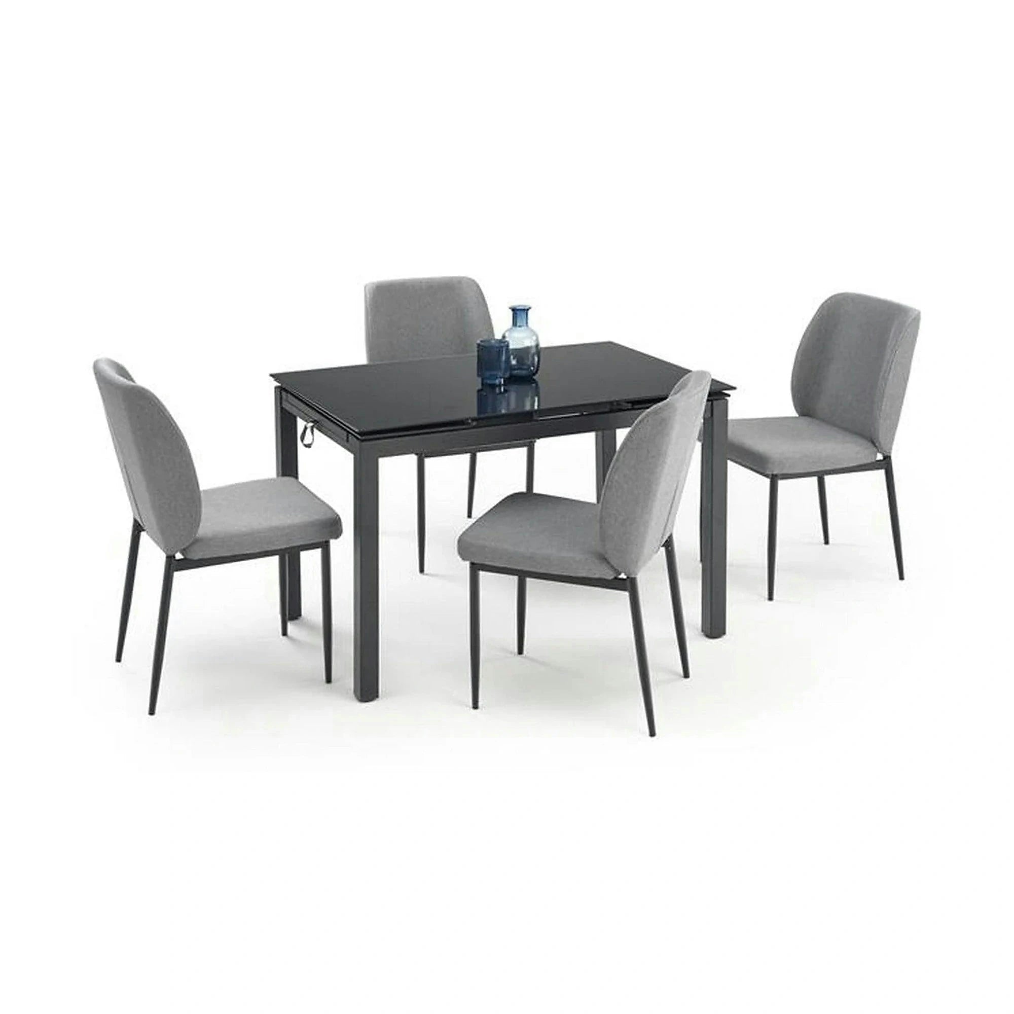 Set masa extensibila cu 4 scaune JASPER, gri/negru, stofa clasica/sticla/metal