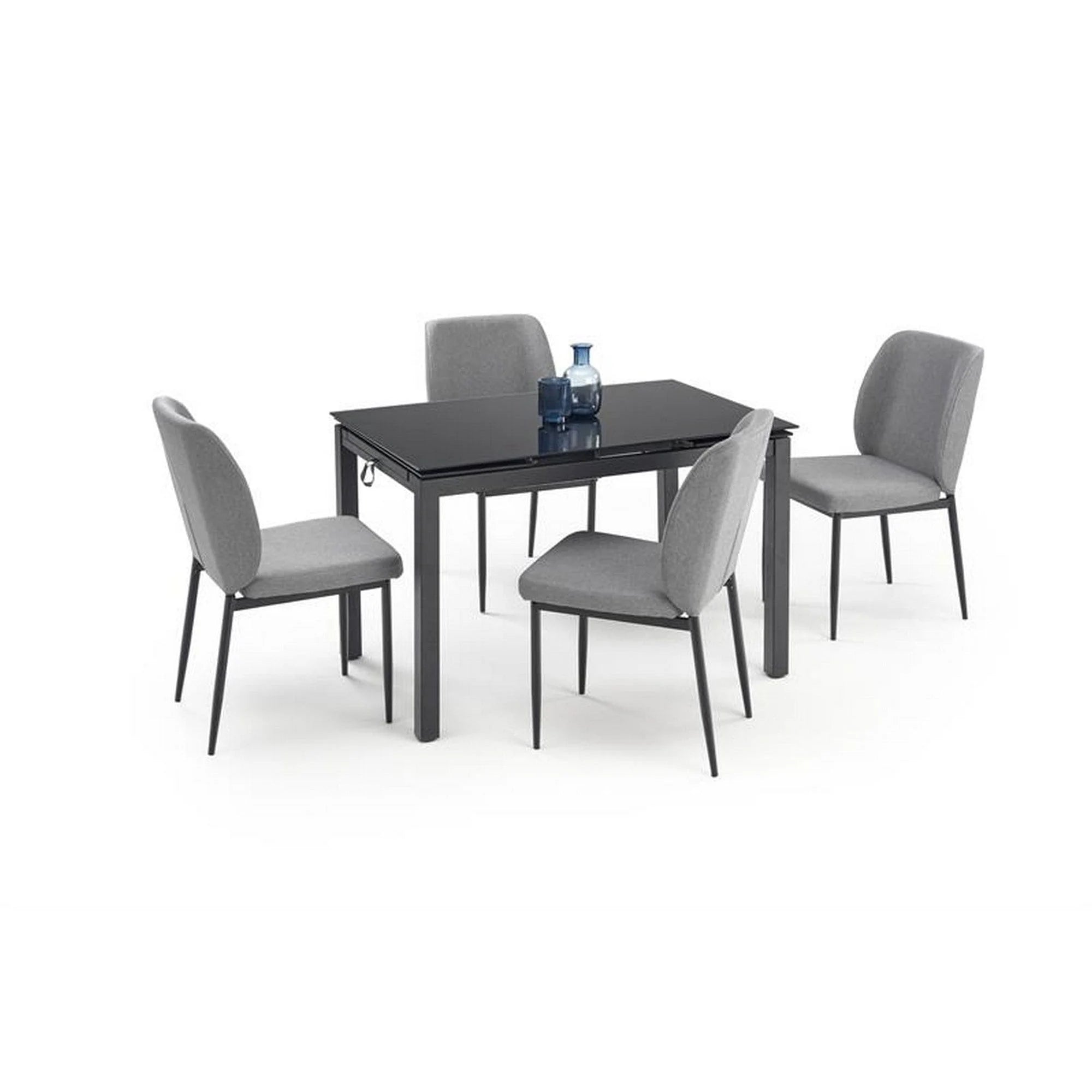 Set masa extensibila cu 4 scaune JASPER, gri/negru, stofa clasica/sticla/metal