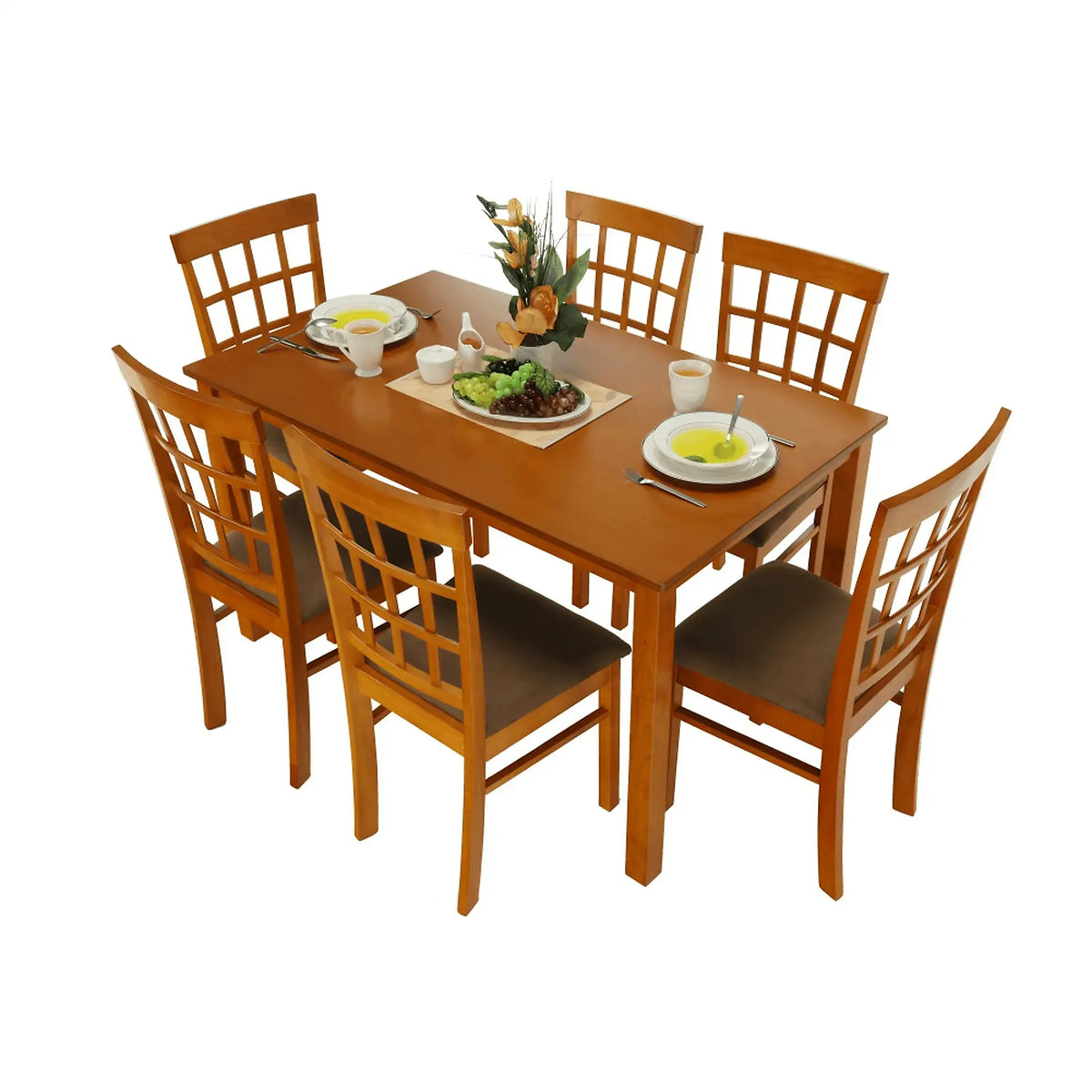 Set masa si 6 scaune GRID NEW, cires/maro