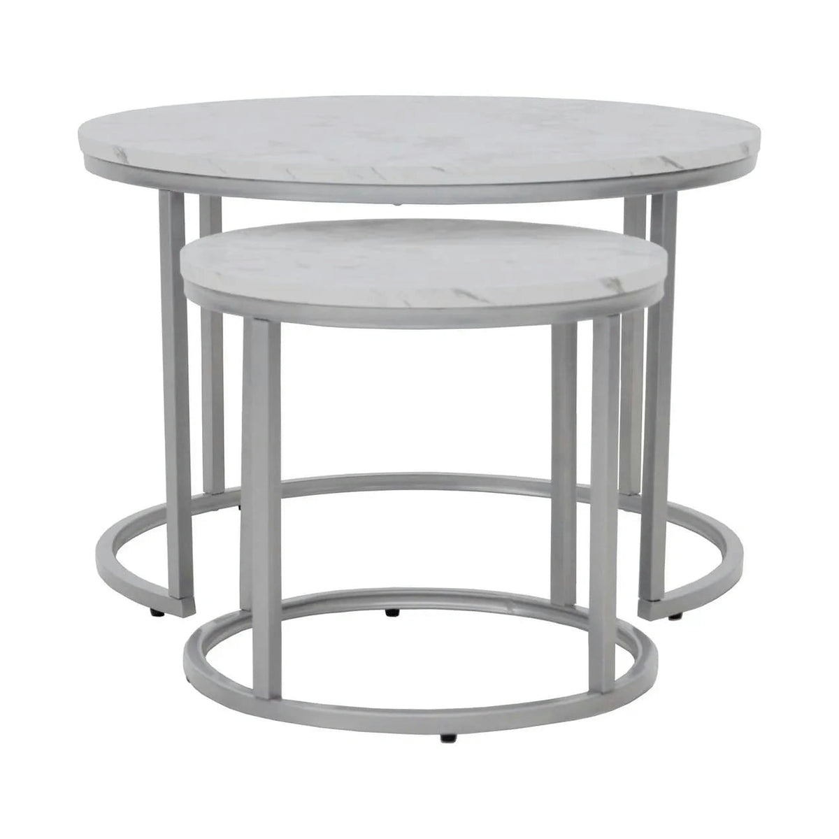 Set masute cafea rotunde PAOLA, alb cu efect de marmura/argintiu