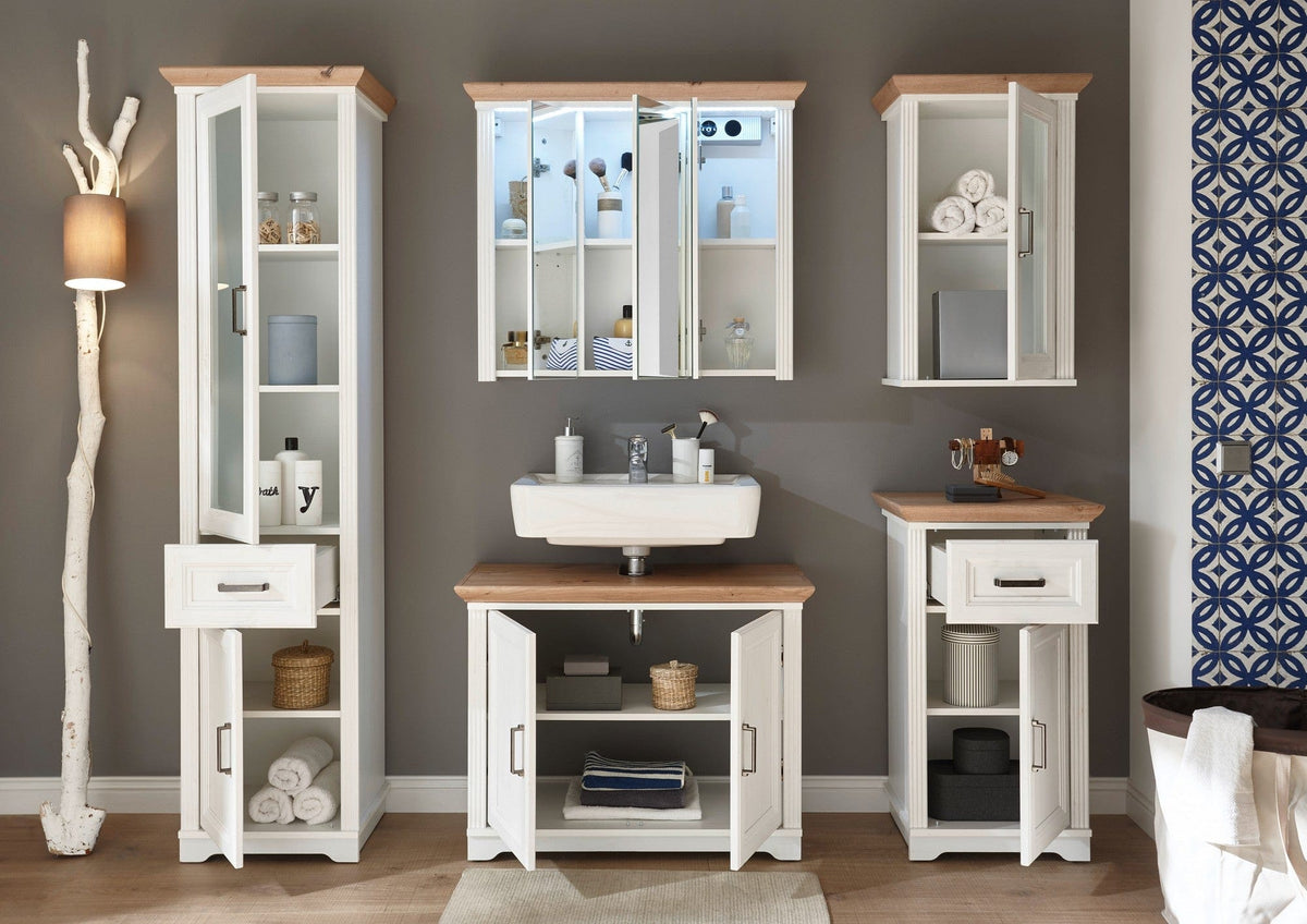Set mobilier baie JASMIN, 5 piese, alb/stejar artisan, PAL
