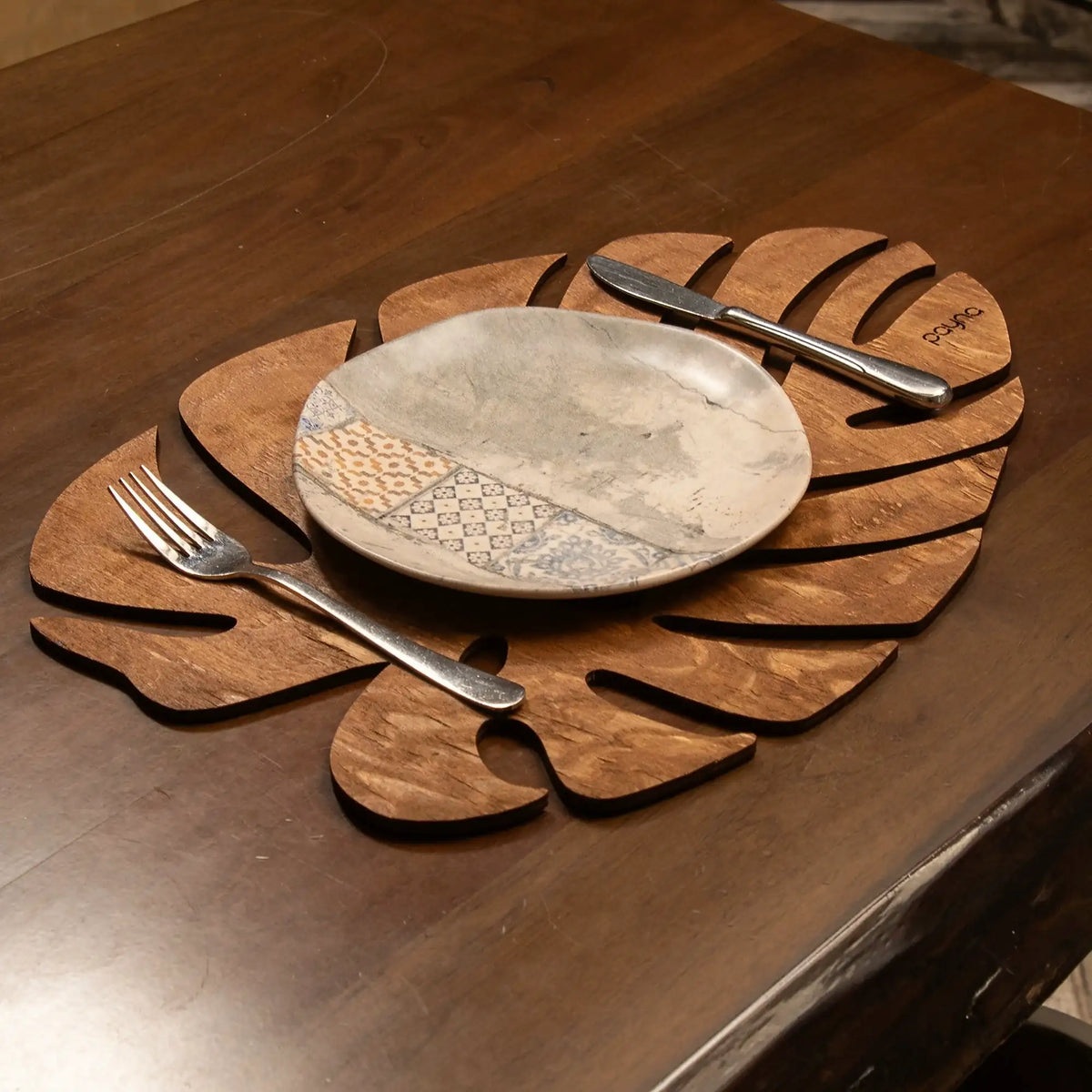 Set suporturi de masă MONSTERA, 4 piese, nuc, lemn, 33x45 cm