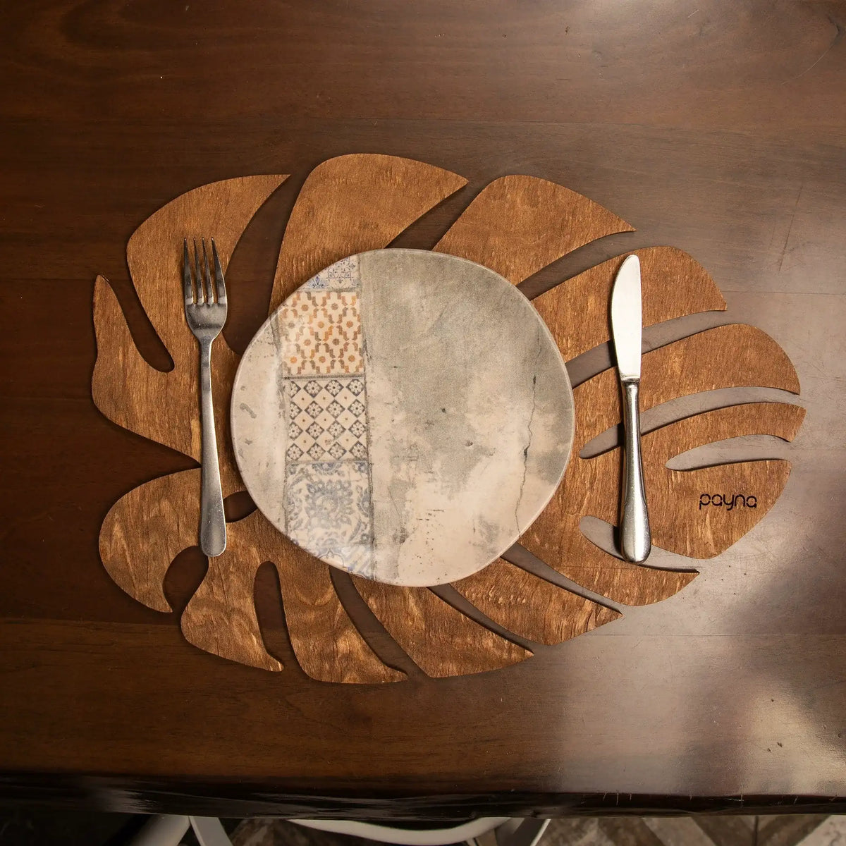 Set suporturi de masă MONSTERA, 4 piese, nuc, lemn, 33x45 cm