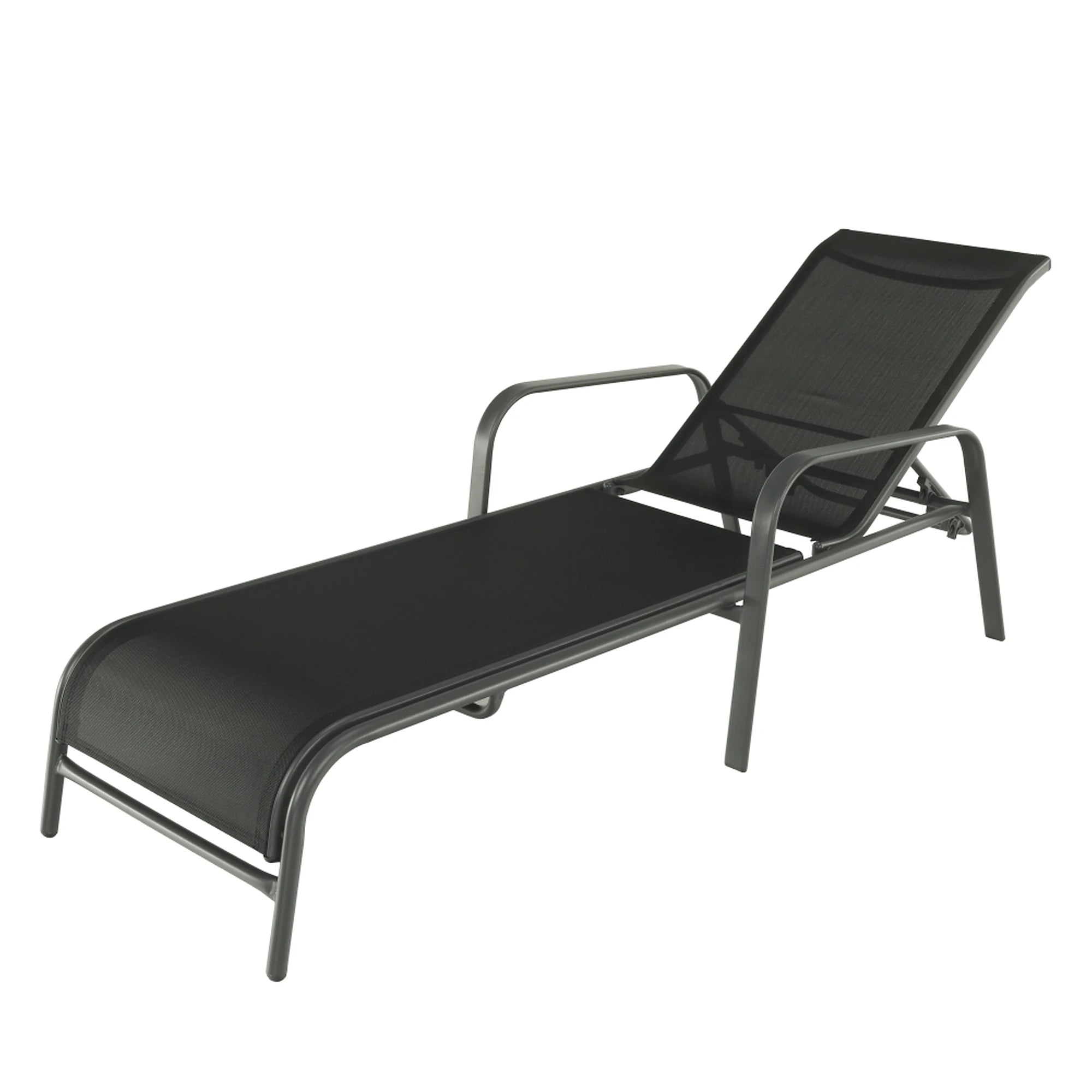 Sezlong gradina ATREO, negru/gri, material textil/metal, 64x161x48/100 cm