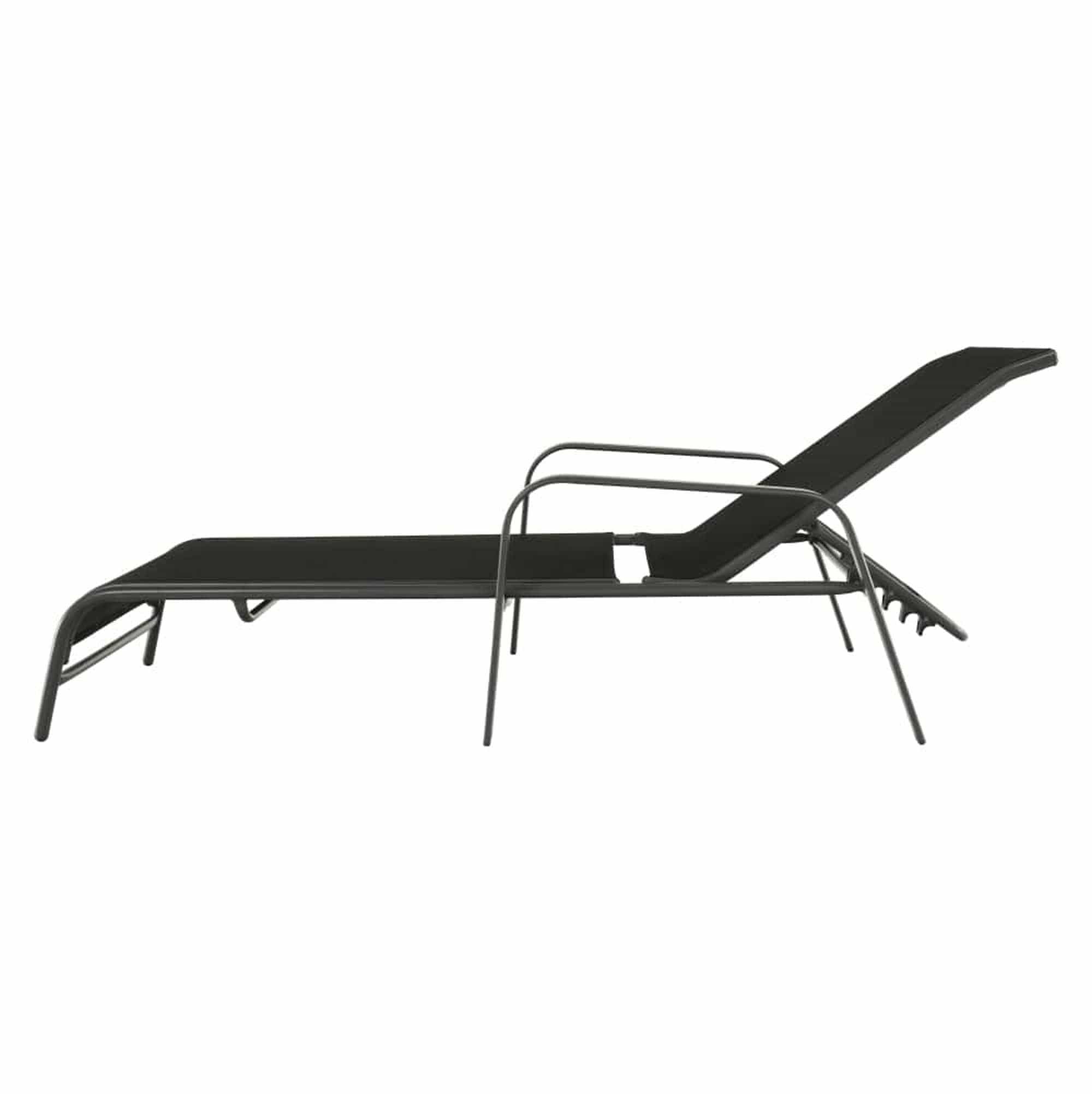 Sezlong gradina ATREO, negru/gri, material textil/metal, 64x161x48/100 cm