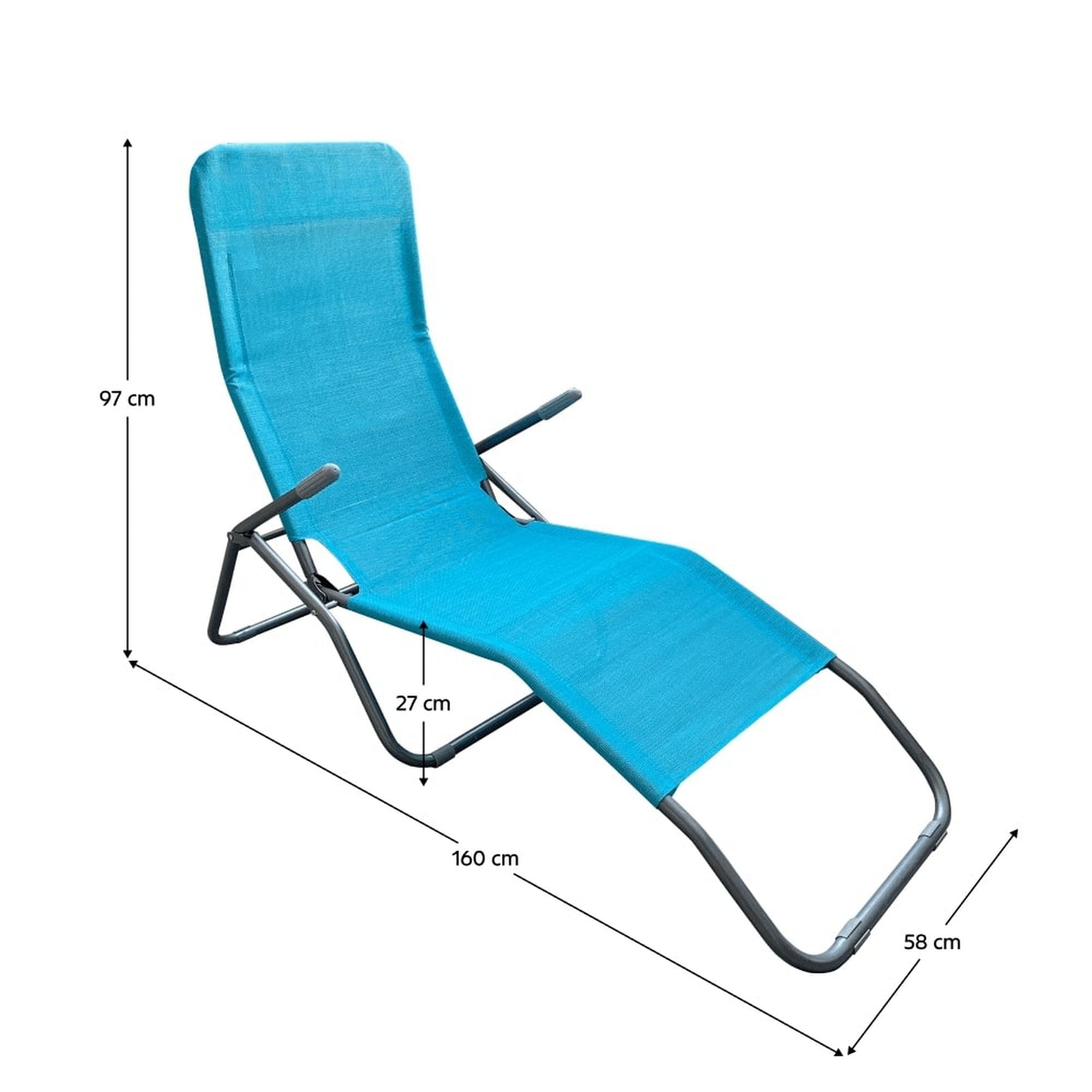 Sezlong gradina SELNO, gri/albastru, plasa/otel, 58x160x97 cm