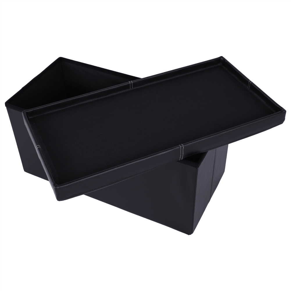 Taburet pliabil IMRA, negru, piele ecologica, cu spatiu depozitare, 76x38x38 cm