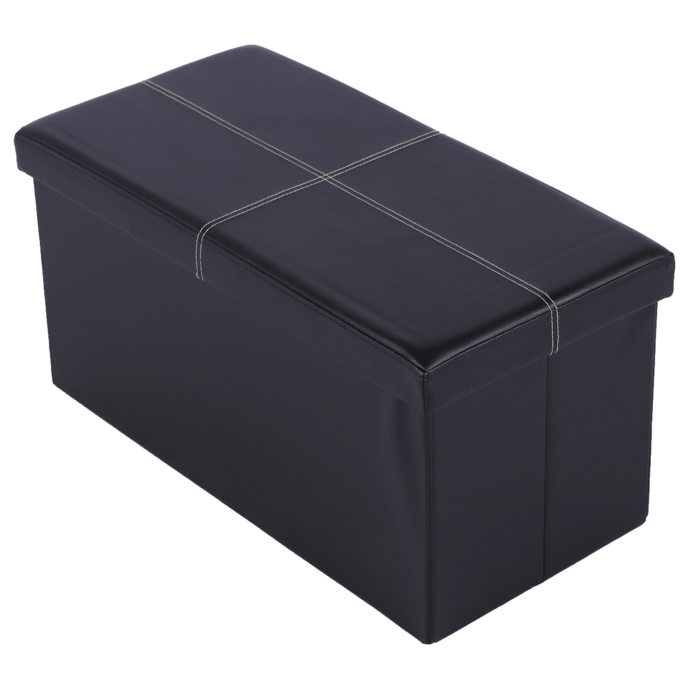 Taburet pliabil IMRA, negru, piele ecologica, cu spatiu depozitare, 76x38x38 cm
