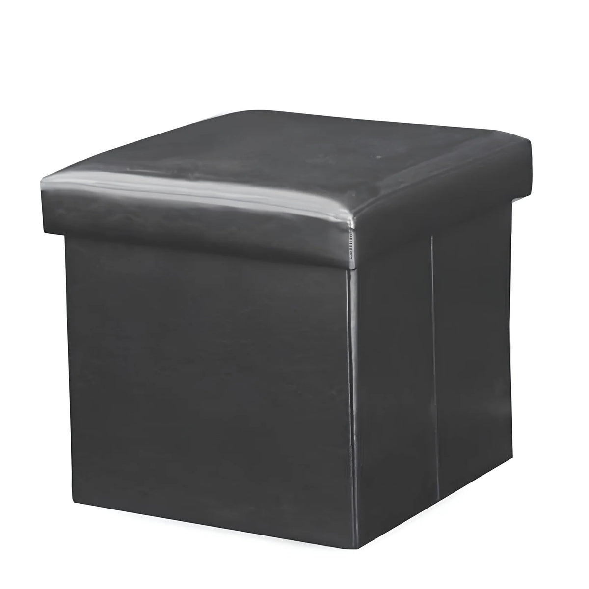 Taburet pliabil TELA NEW, negru, piele ecologica, cu spatiu depozitare, 40x40x37 cm