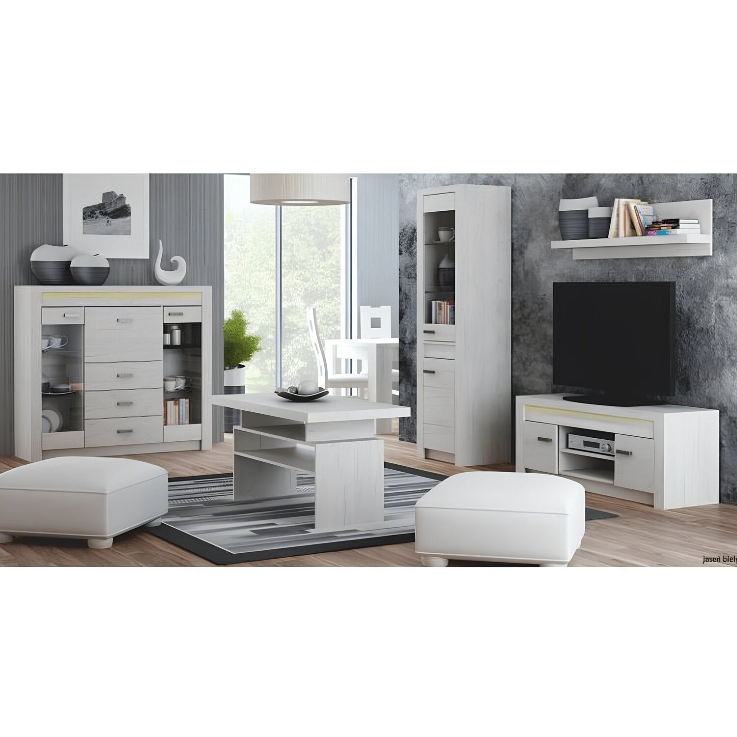 Vitrina INFINITY I-04, frasin alb, PAL melaminat/sticla, 56x42x192 cm