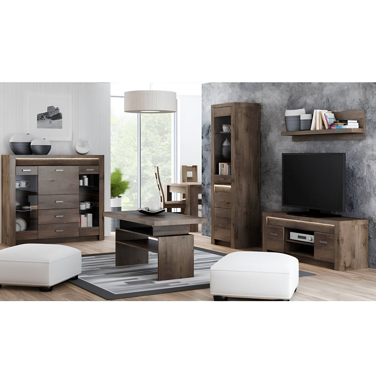 Comoda INFINITY I-08, frasin inchis, PAL melaminat, 137x42x122 cm