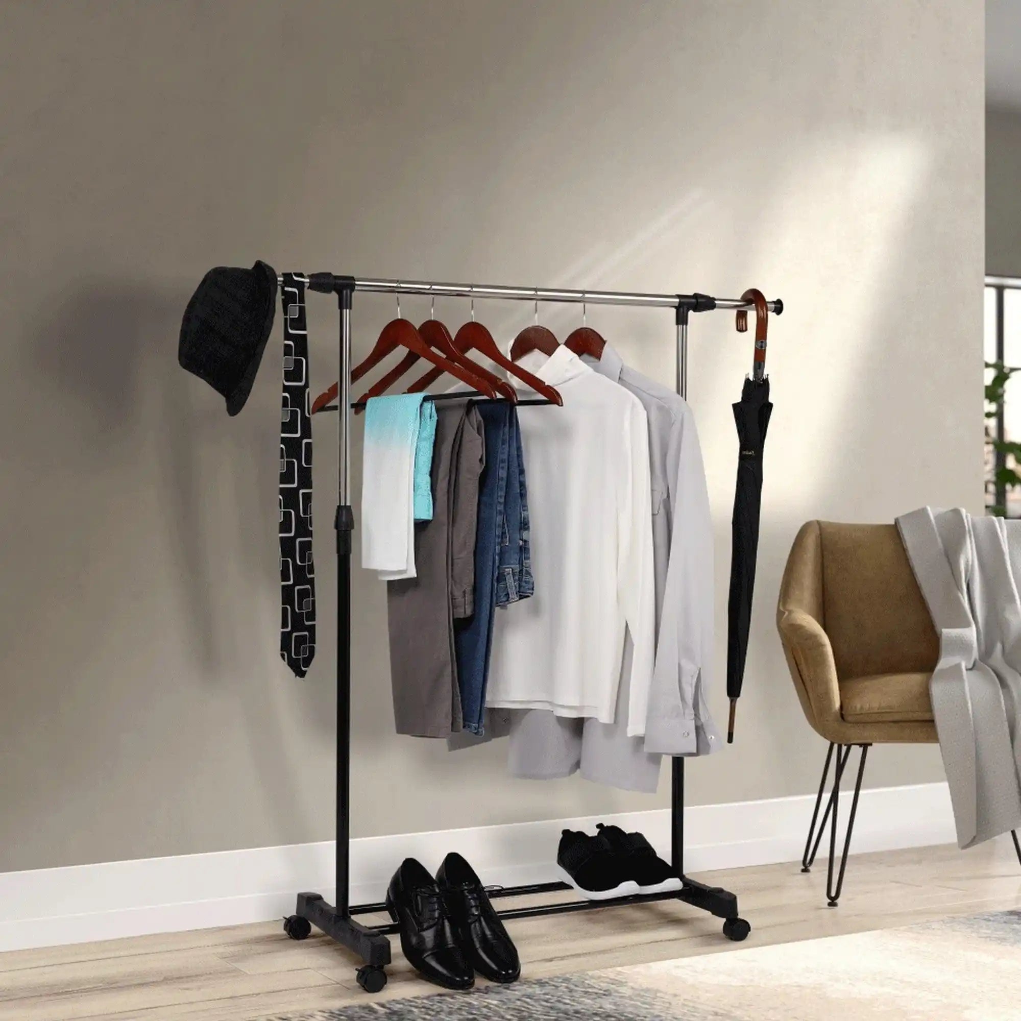 Stander haine HILAR, negru/crom, metal/plastic, 80x43x150 cm