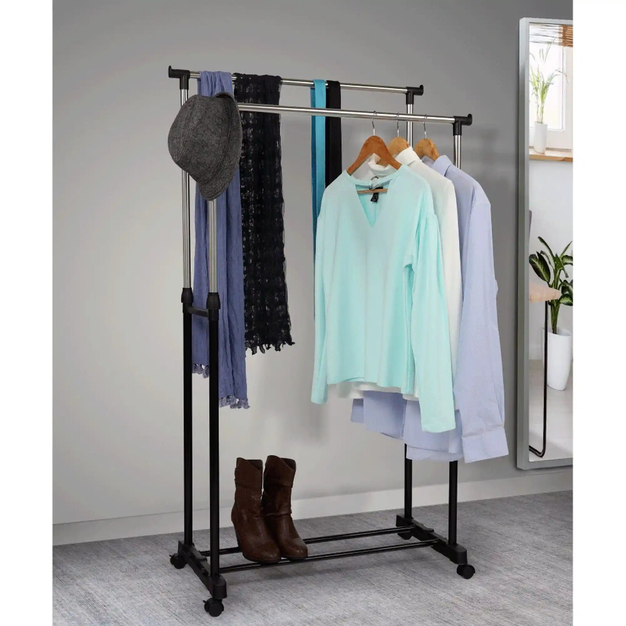 Stander haine OLIVER, negru/crom, metal/plastic, 80x43x150 cm