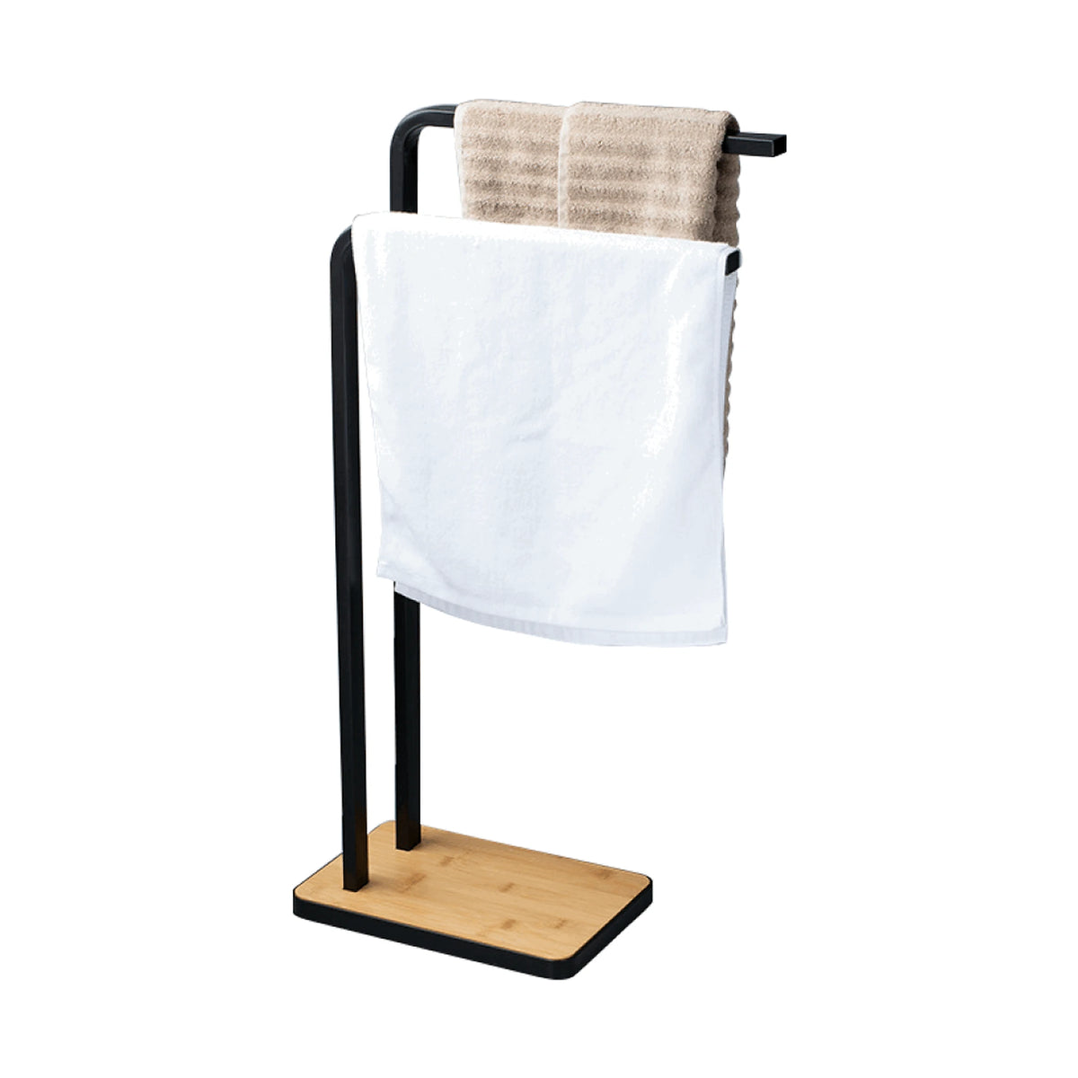 Stander prosoape LABAV, negru/stejar, lemn/metal, 20x42x77 cm