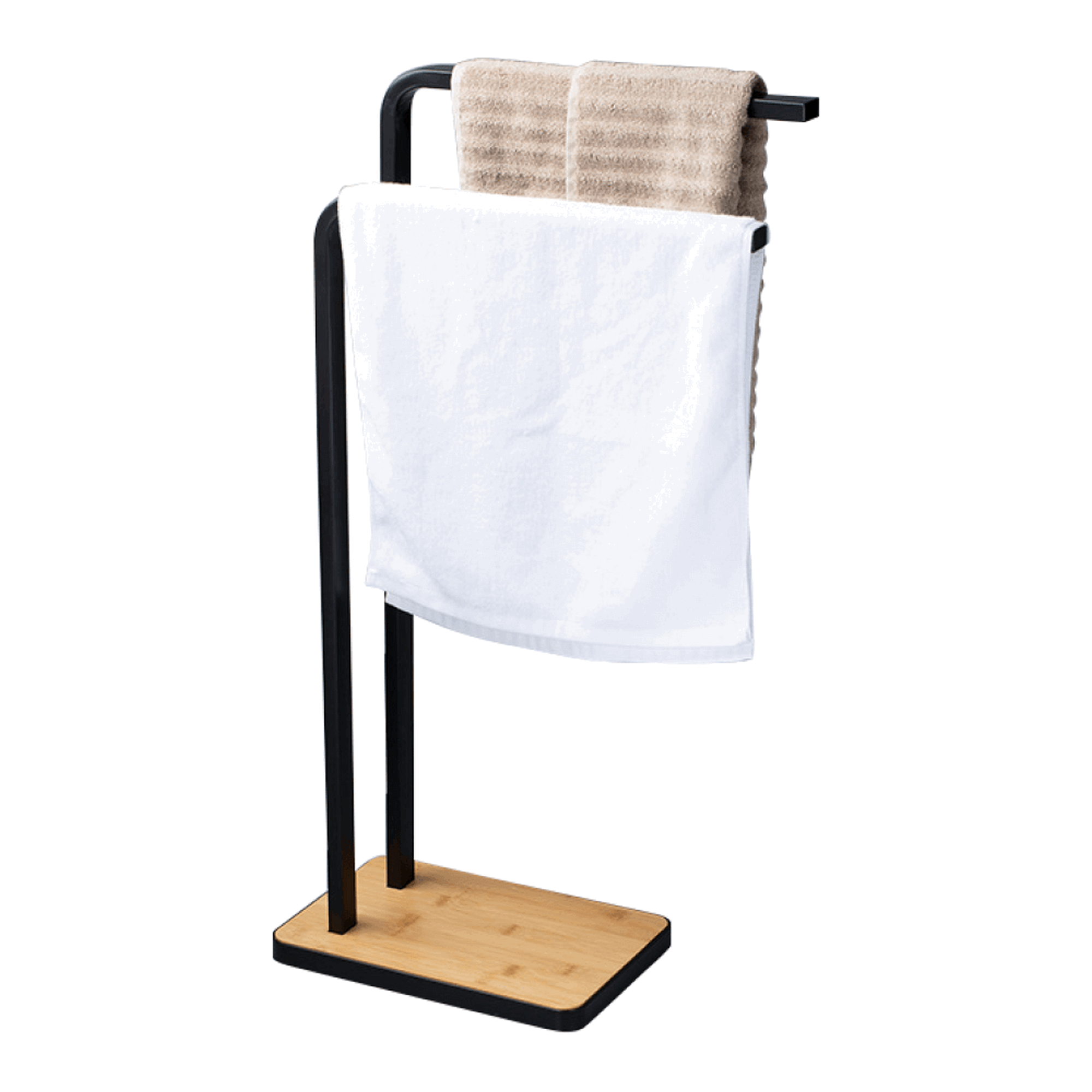 Stander prosoape LABAV, negru/stejar, lemn/metal, 20x42x77 cm