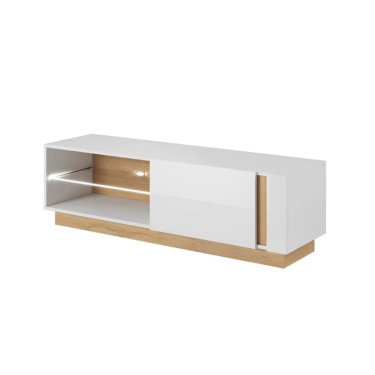 Comoda RTV CITY, stejar grandson/alb lucios, PAL melaminat, 138x40x46 cm