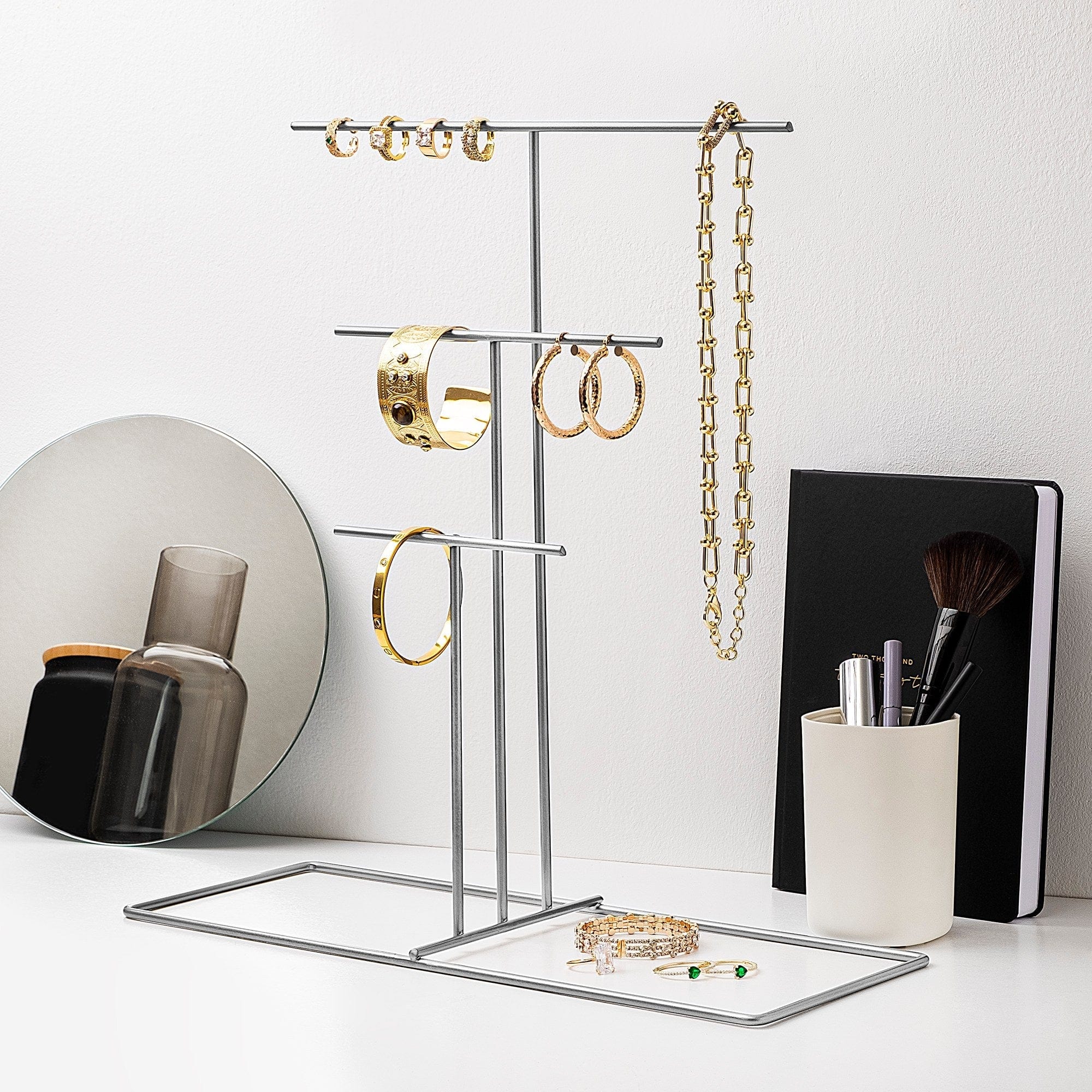 Suport bijuterii TK-006-A, crom, metal, 40x15x41 cm