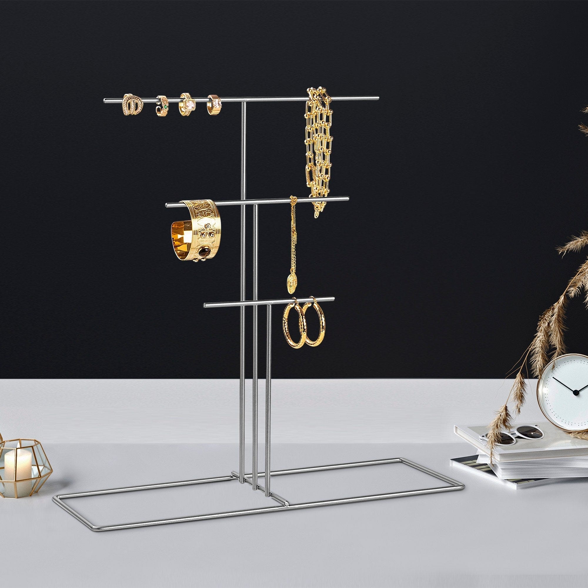 Suport bijuterii TK-006-A, crom, metal, 40x15x41 cm