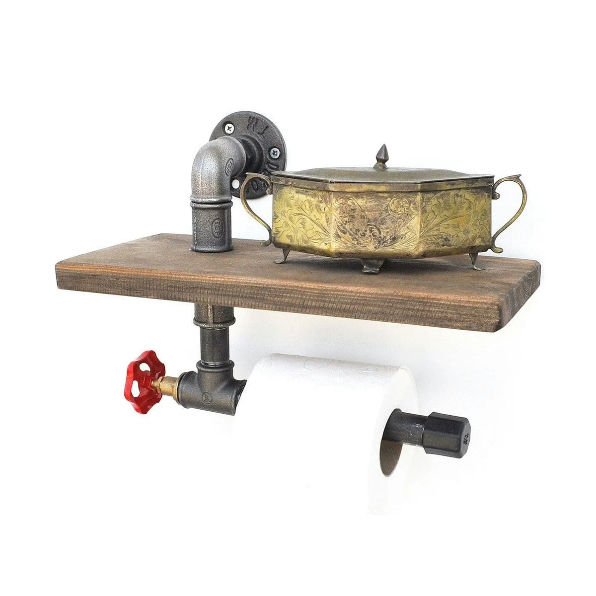 Suport hartie igienica BORURAF 175, stejar inchis/gri inchis, metal/lemn molid, 31x14x22 cm
