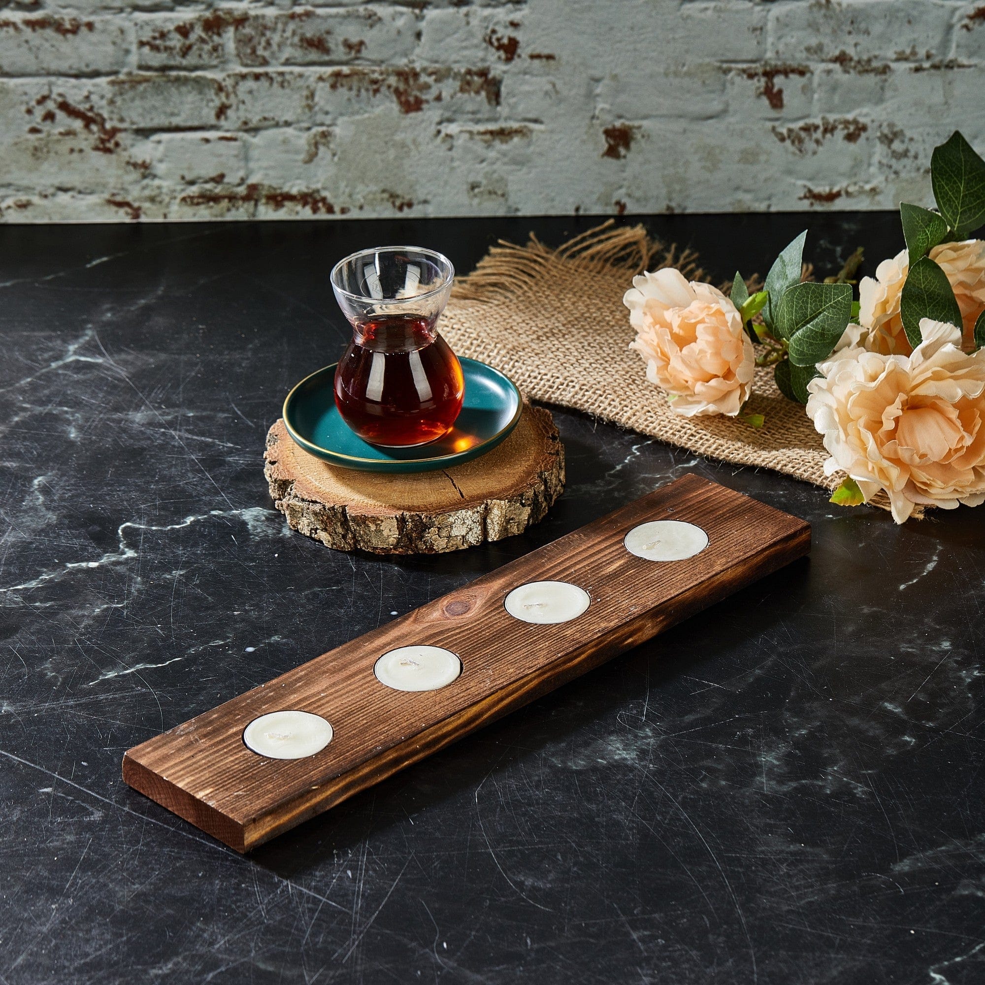 Suport lumanari TEALIGHT KA, nuc, lemn, 35x9 cm