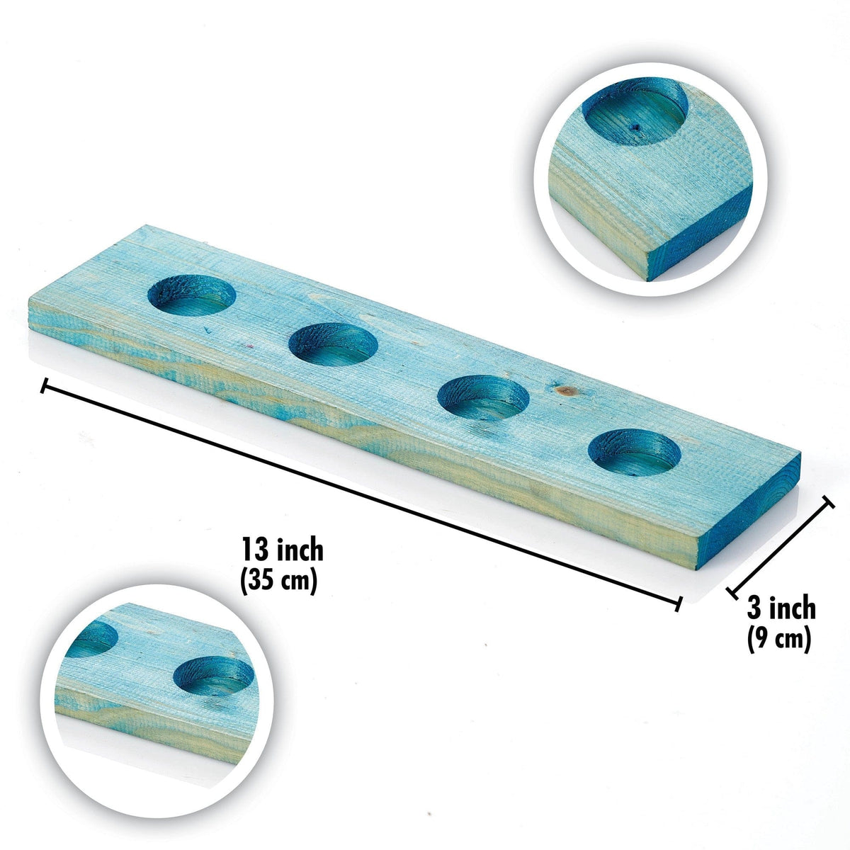 Suport lumanari TEALIGHT MA, albastru, lemn, 35x9 cm