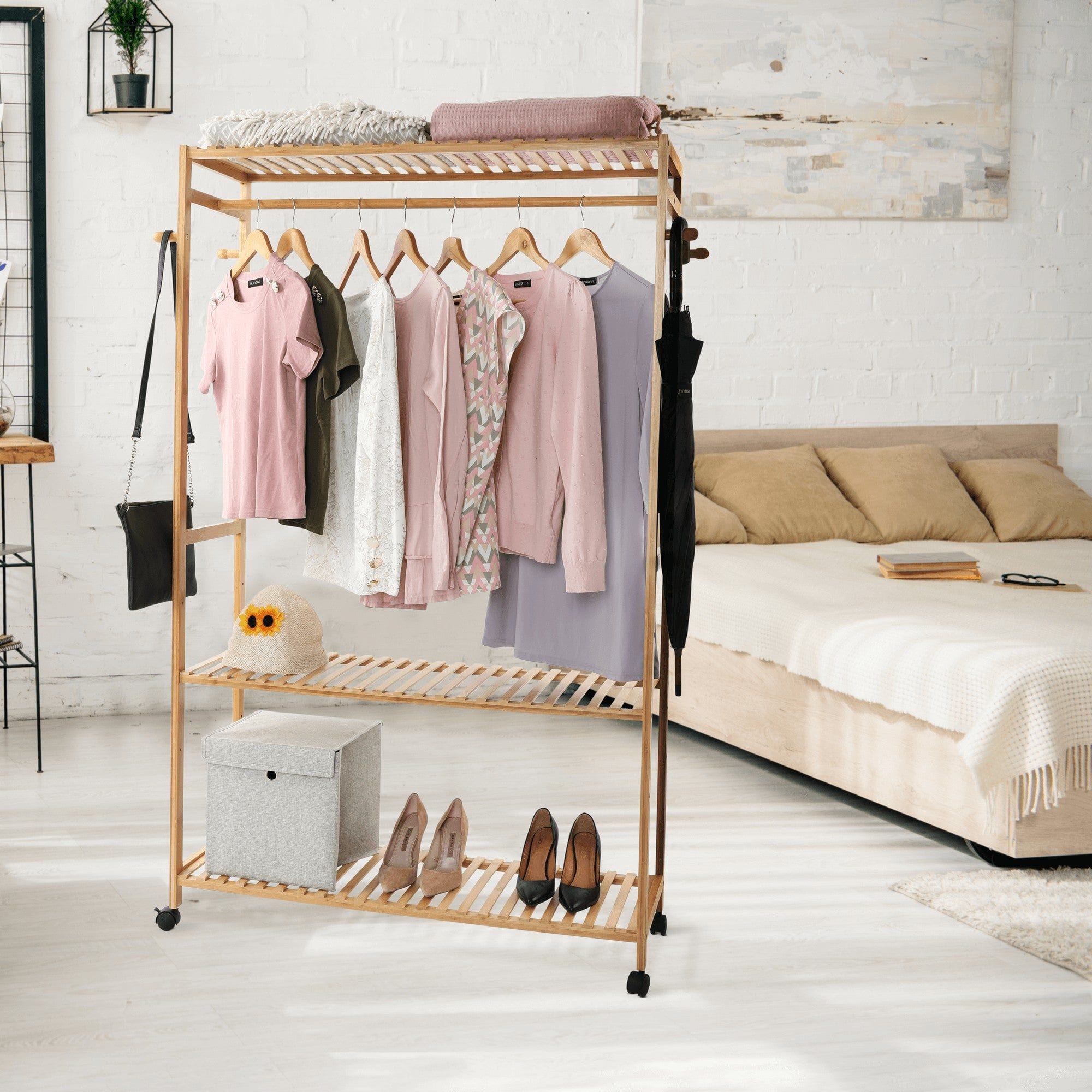 Suport umerase MELAR, stejar natural, bambus lacuit, 113x35x165 cm