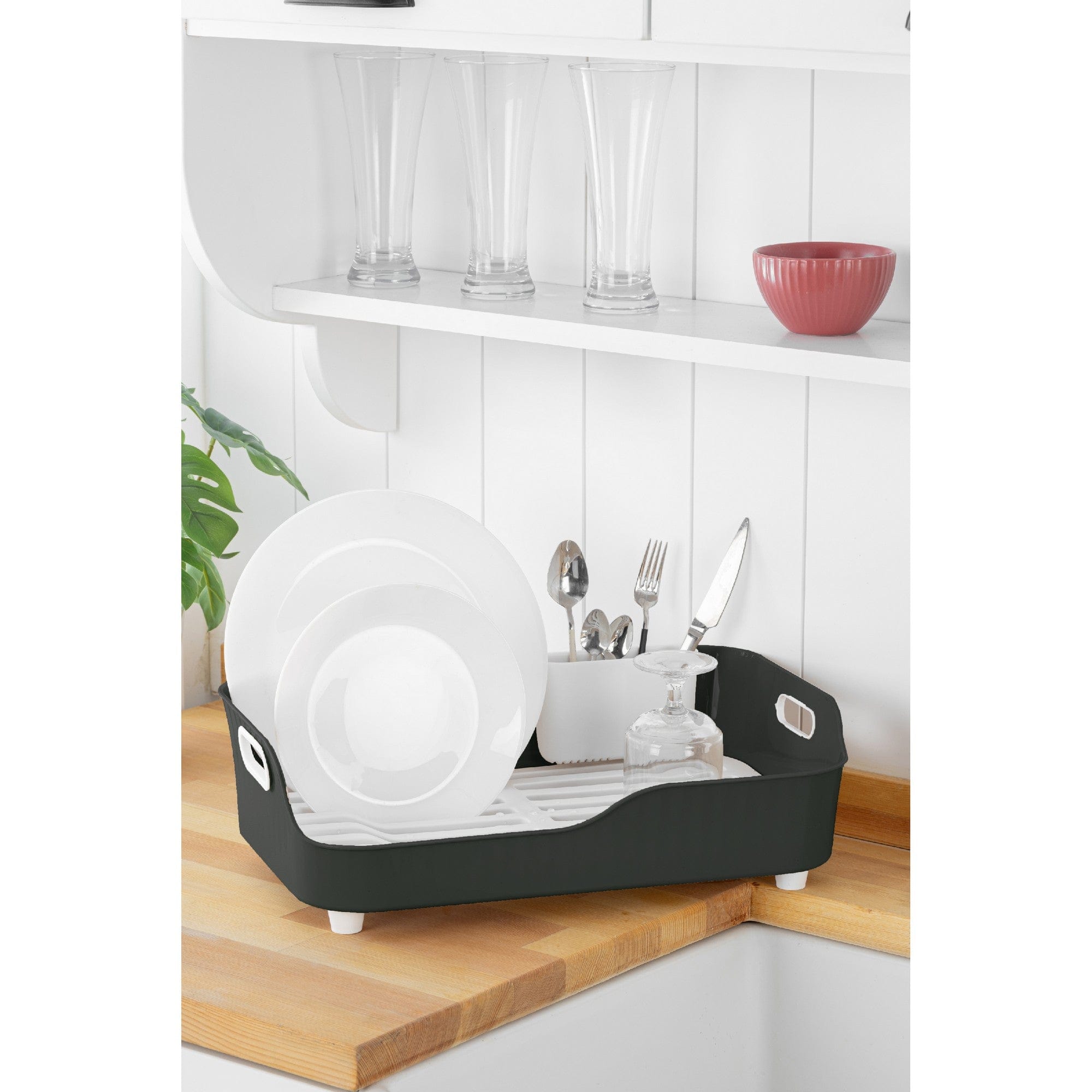 Suport vase AKL-060A, gri antracit/alb, plastic, 27x43x12 cm