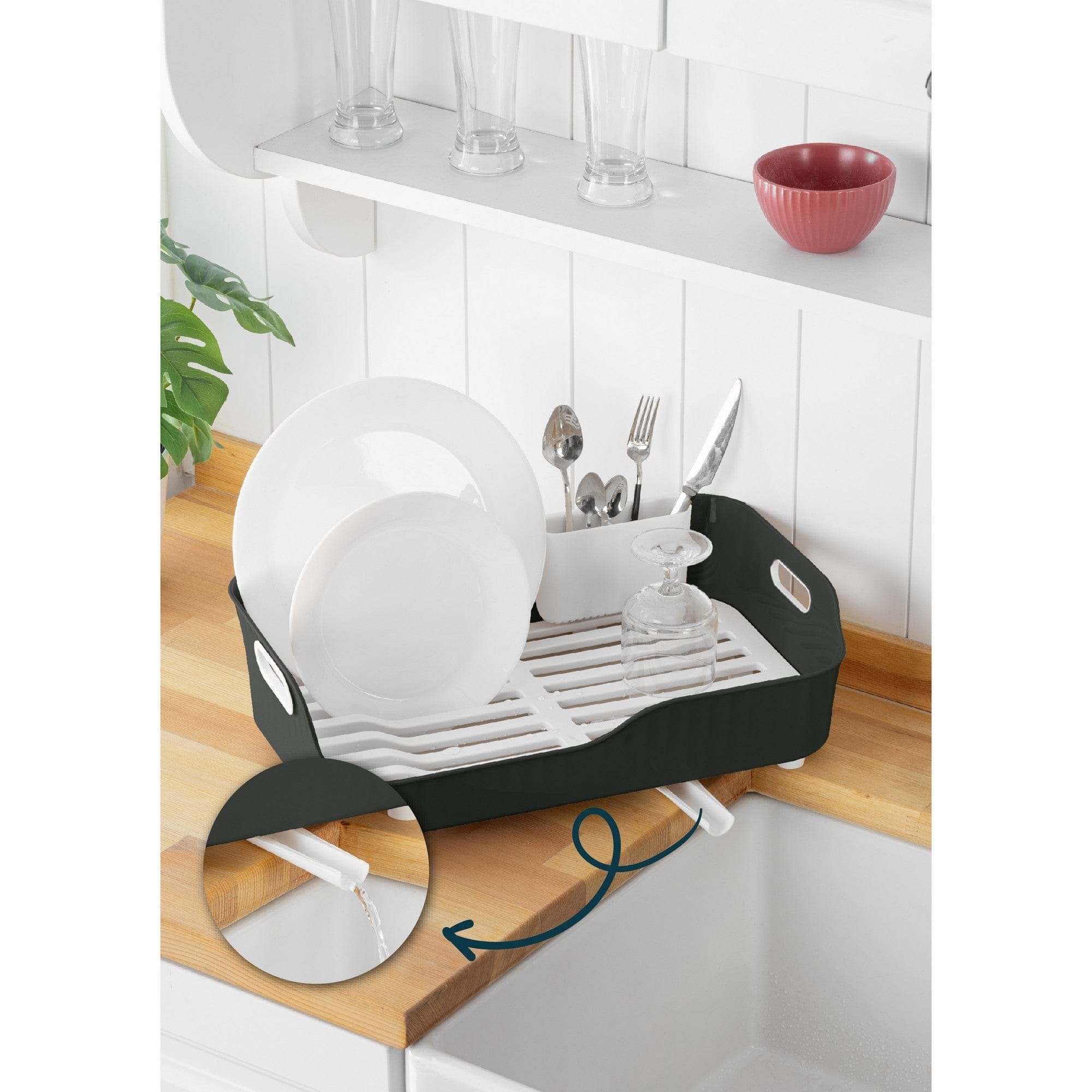 Suport vase AKL-060A, gri antracit/alb, plastic, 27x43x12 cm