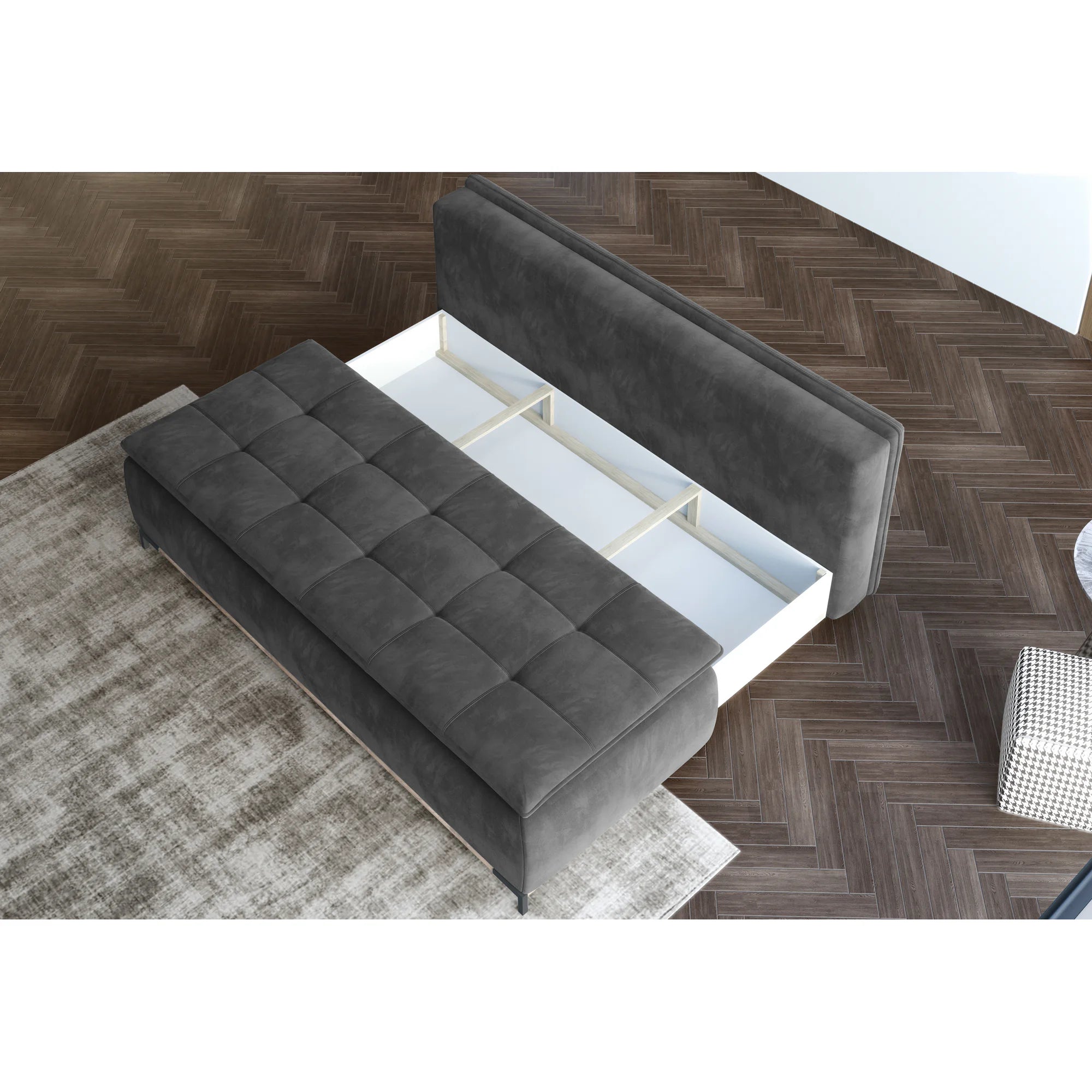 Canapea extensibila SWEET, stofa catifelata galben - Riviera 41, Gama Premium, cu lada depozitare, 204x106x91 cm