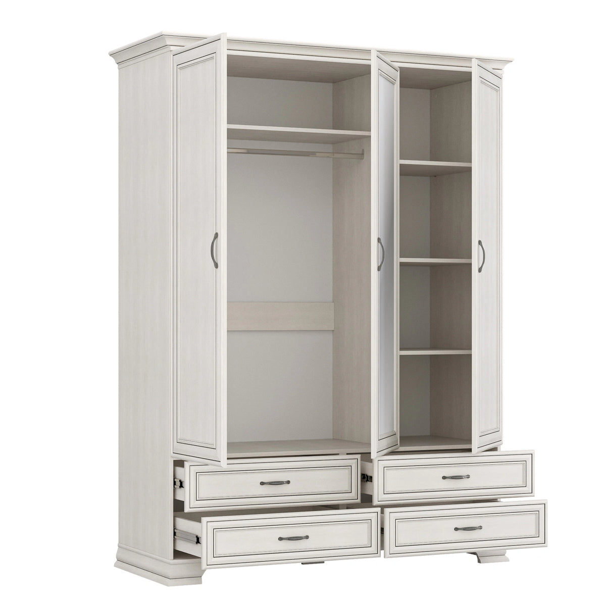 Dulap TIFFANY, crem, PAL laminat, cu 3 usi si 4 sertare, 159x63x212 cm