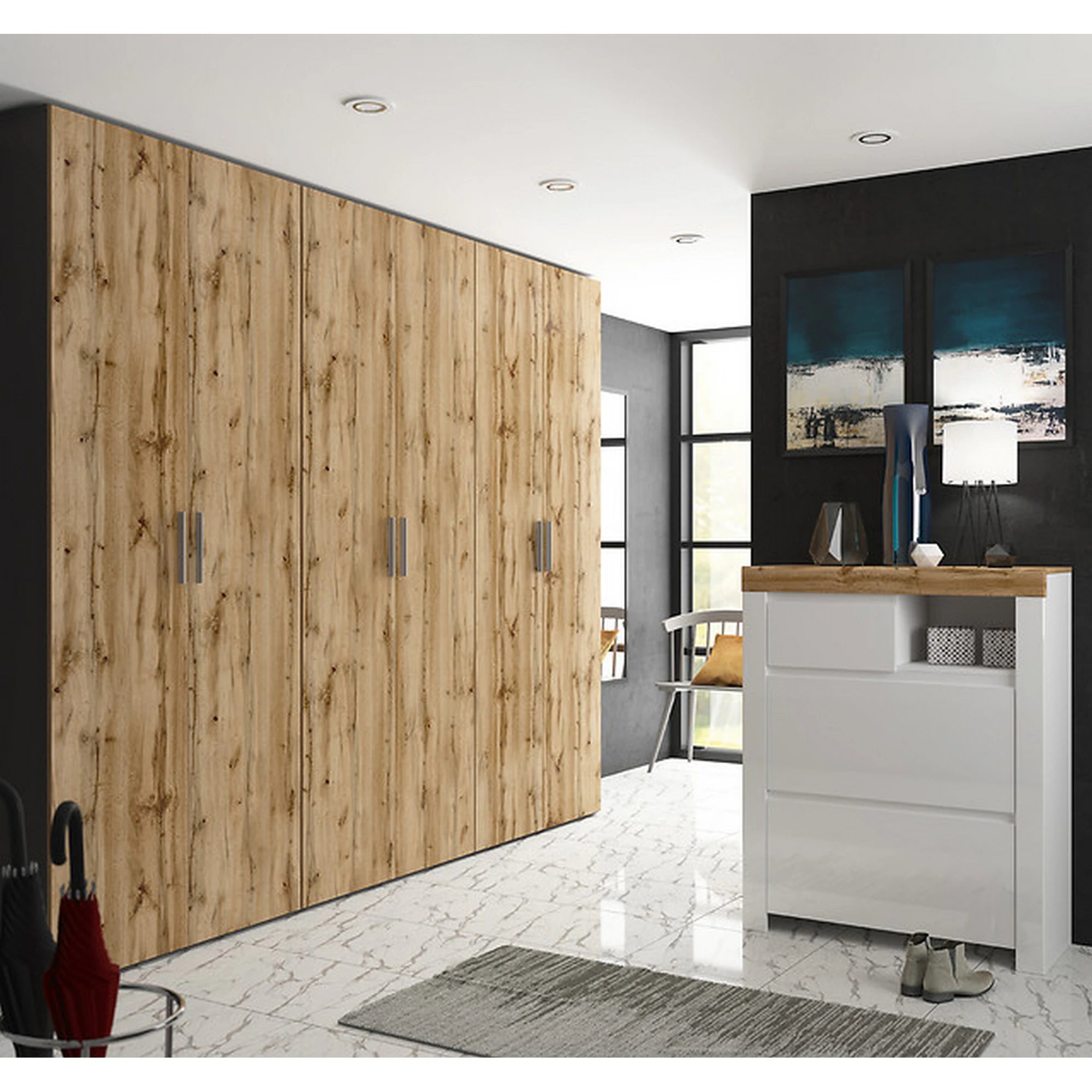 Dulap FLEX, gri grafit/stejar artisan, PAL, cu 2 usi, 100x66x240 cm