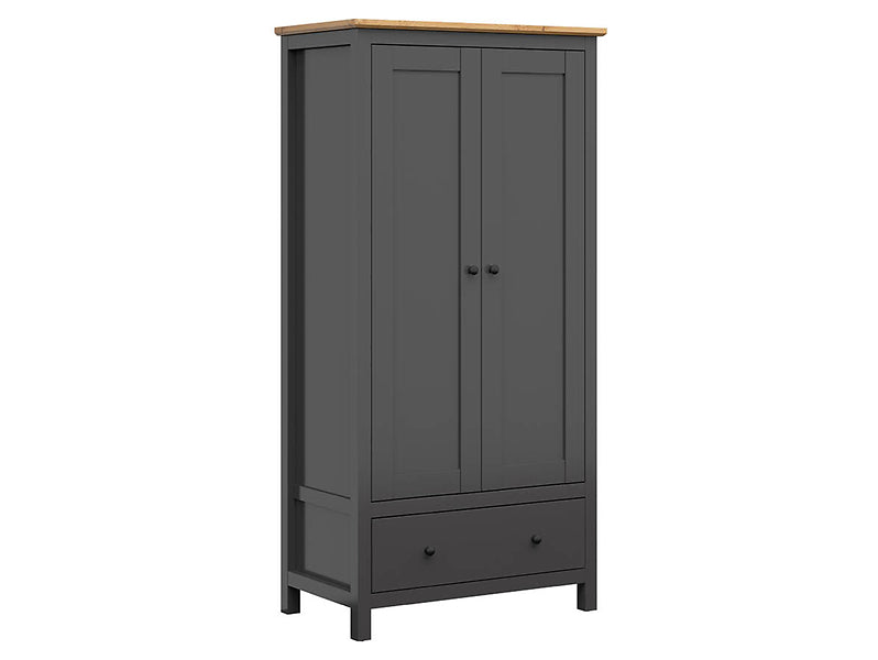 Dulap HESEN, gri grafit/stejar artisan, PAL melaminat, cu 2 usi si un sertar, 101x57x203 cm