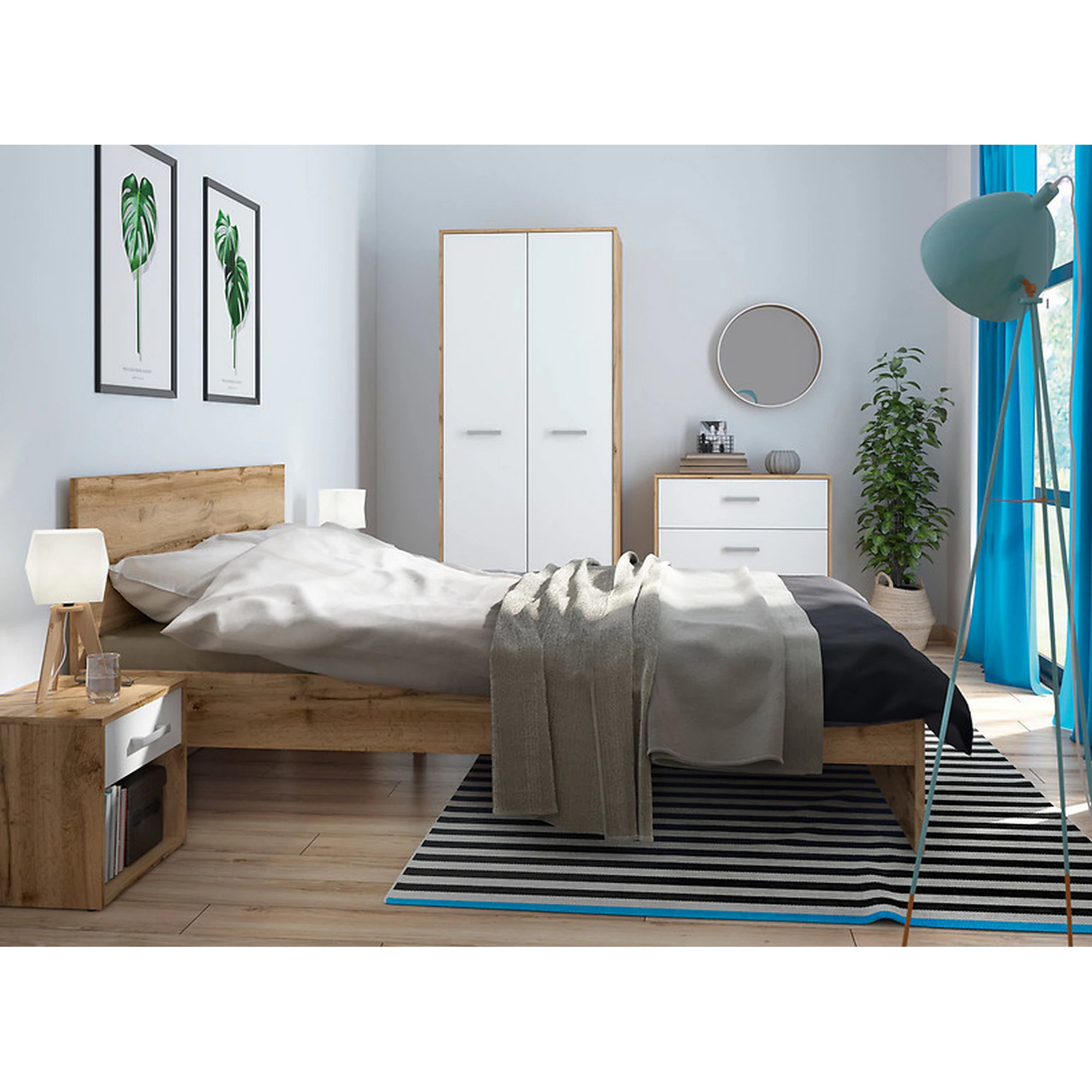 Dulap MATOS, alb/stejar, PAL, cu doua usi, 80x55x189 cm