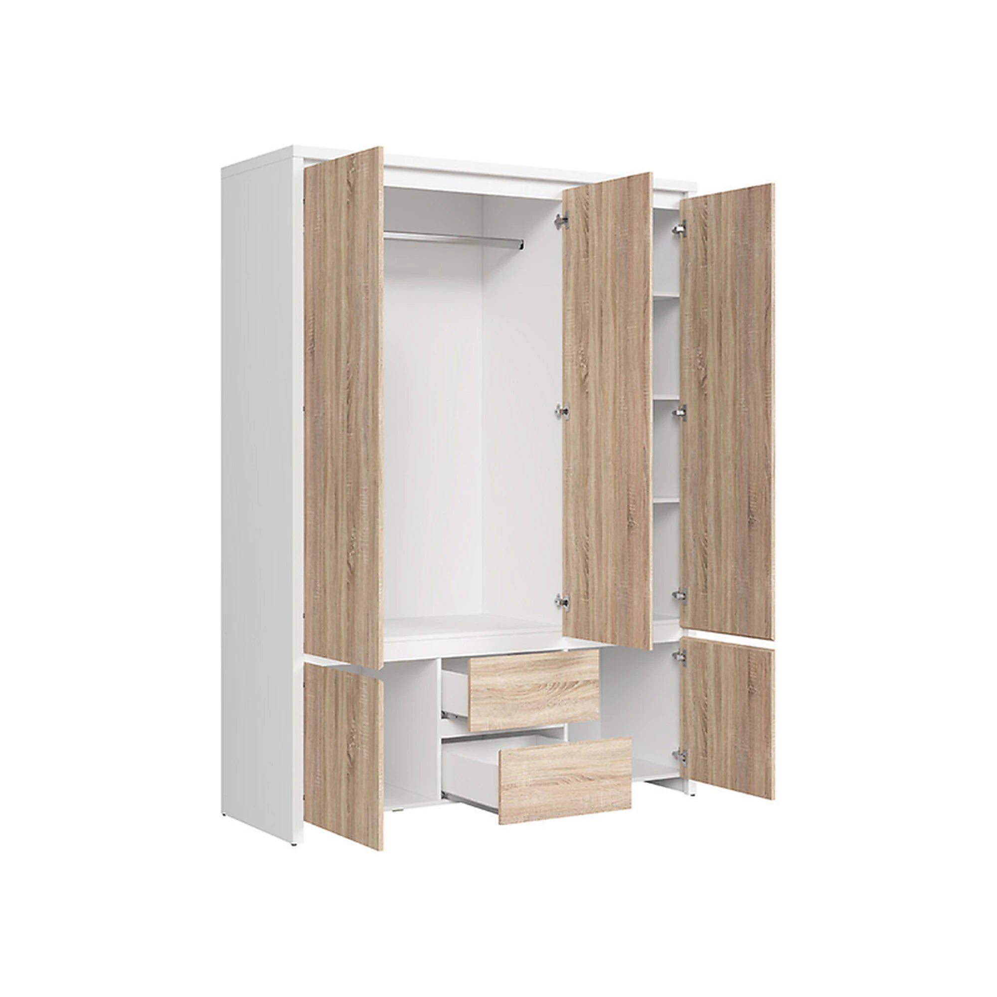 Dulap KASPIAN, stejar sonoma/alb, PAL, cu 5 usi si 2 sertare, 154x56x211 cm